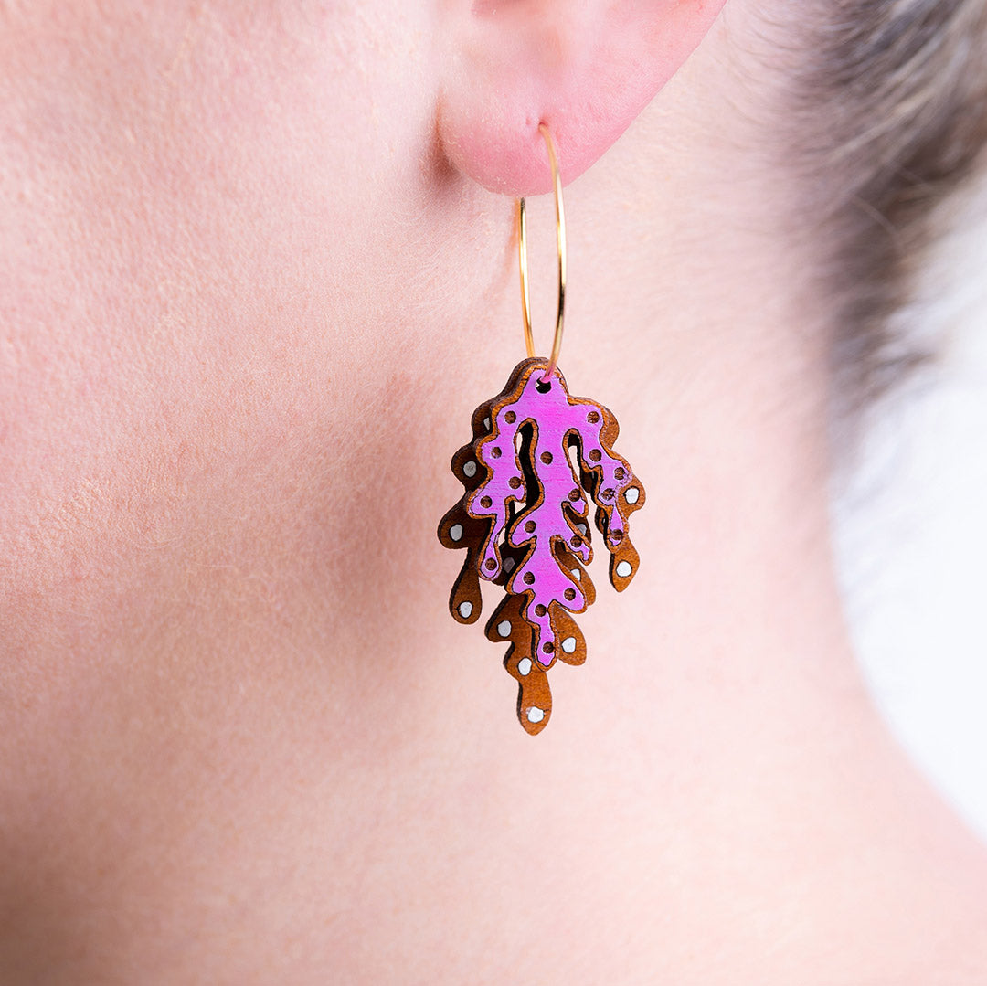 Coral Eco-friendly Recycled Wood & Gold Earrings