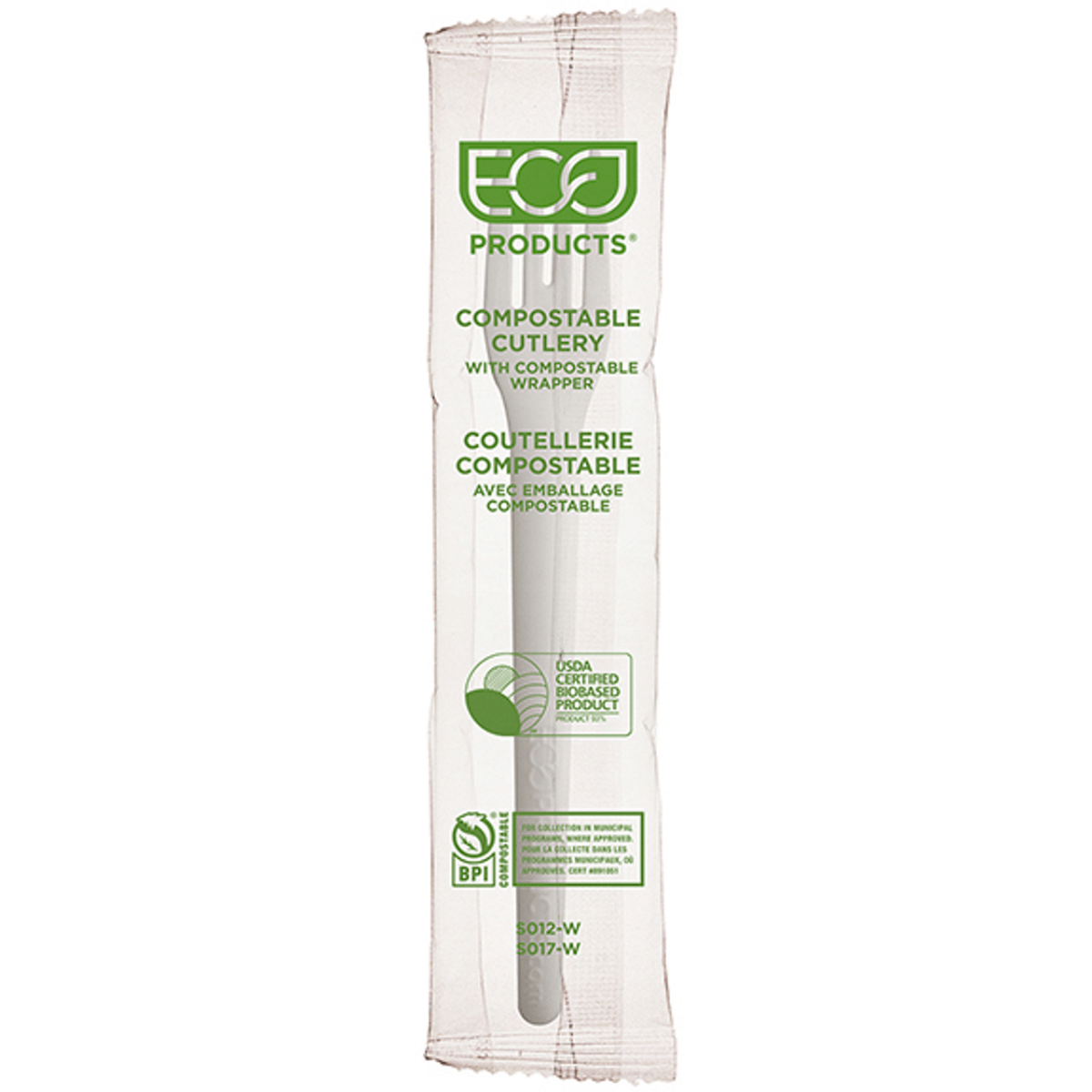 Plantware Renewable & Compostable Individually Wrapped Fork - 6" White, Compostable Wrapper (QTY:1000)