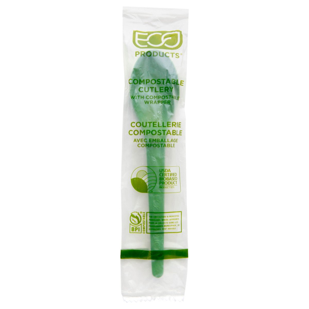 GreenStripe Plantware Renewable & Compostable Individually Wrapped Spoon - 6in Green, Compostable Wrapper (QTY:1000)