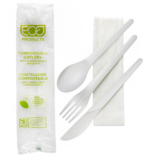 Plantware Renewable & Compostable Cutlery Kit - 6in (QTY:250)