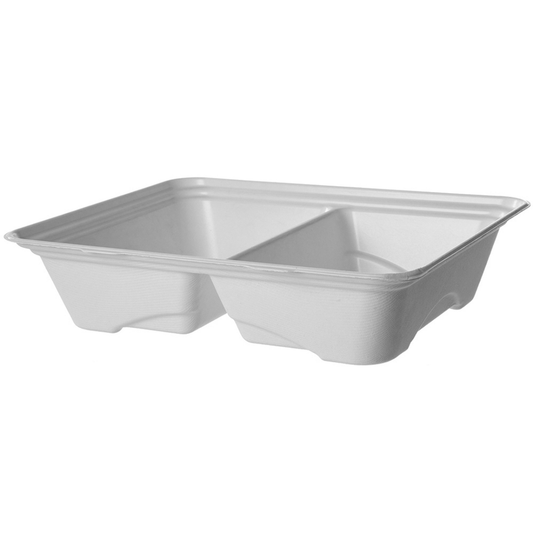 Vanguard Regalia Renewable & Compostable Lined Sugarcane Half Pans, 2-Cmpt, 13 x 10 x 3in (QTY:200)