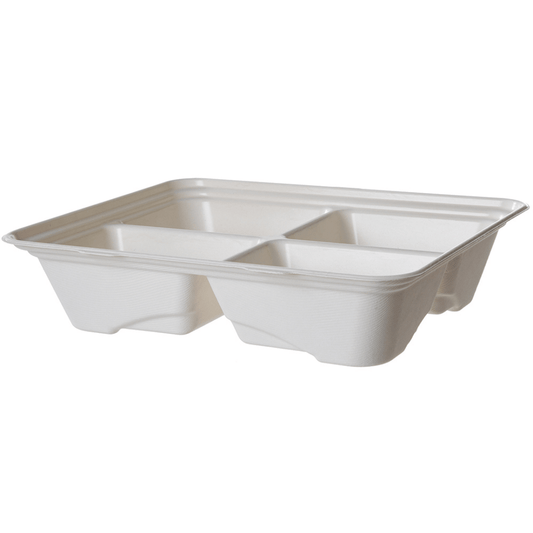 Vanguard Regalia Renewable & Compostable Lined Sugarcane Half Pans, 4-Cmpt, 13 x 10 x 3in (QTY:200)