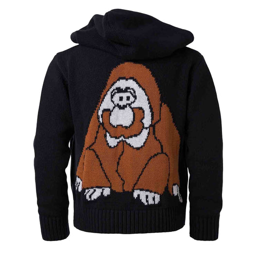Black Knitted Kids Hoodie with Orangutan-0