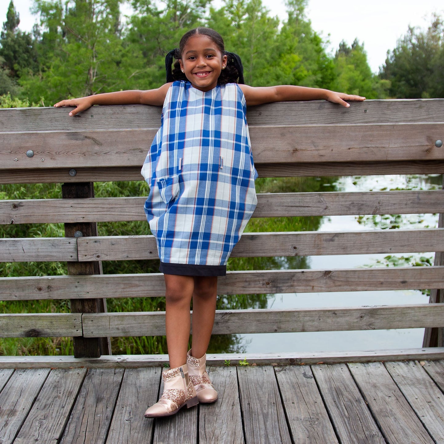 Blue and White Girls Tartan Dress-2