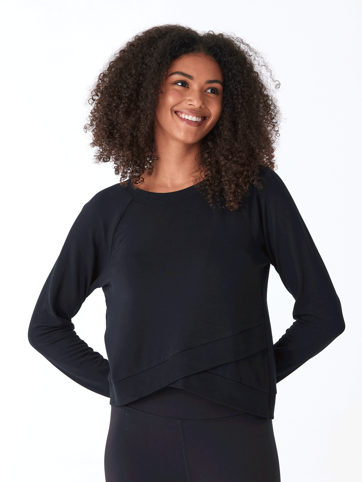 Halle Feather Fleece Crossover Hem Top