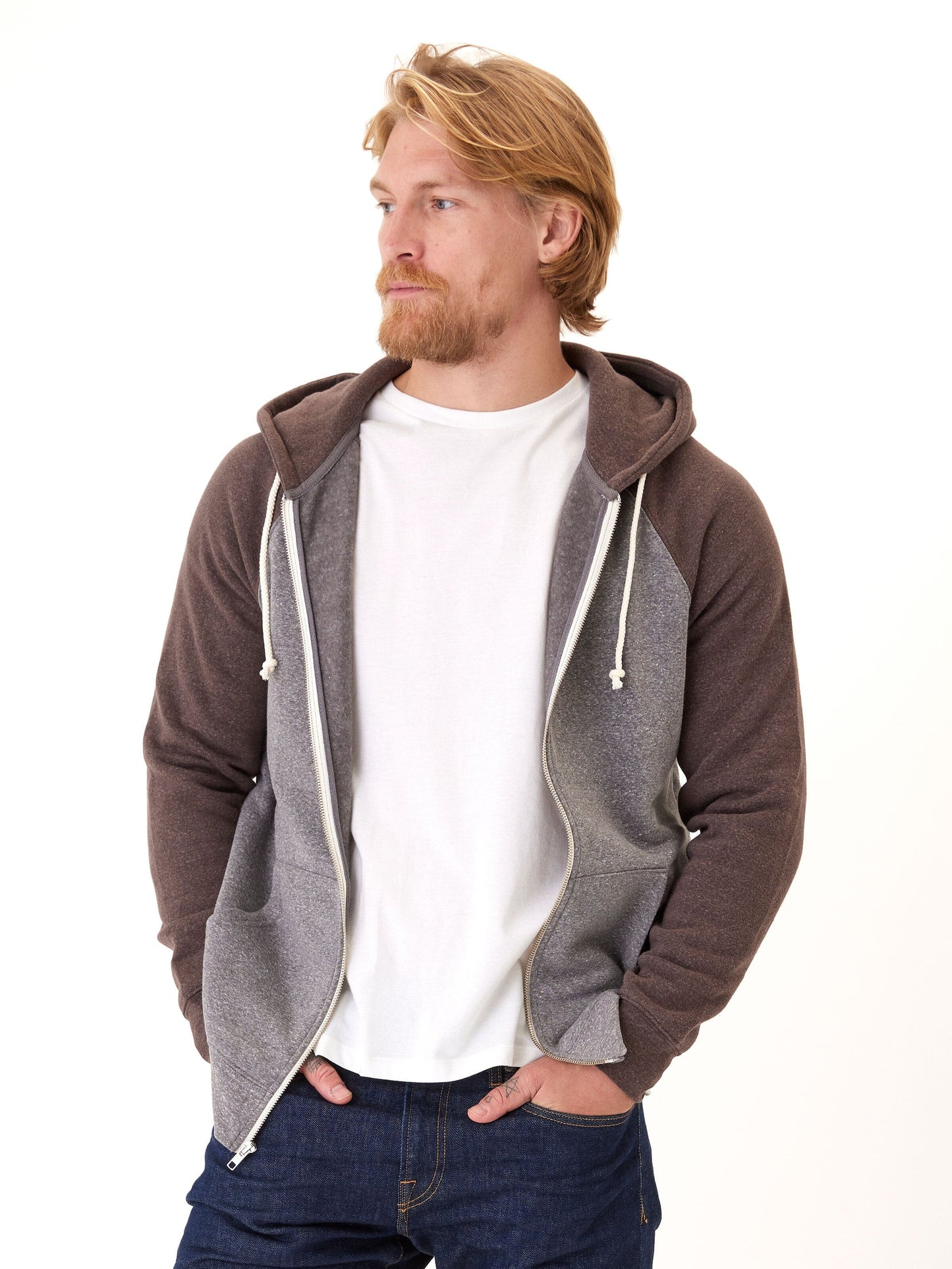 Triblend Raglan Colorblock Zip Fleece Hoodie