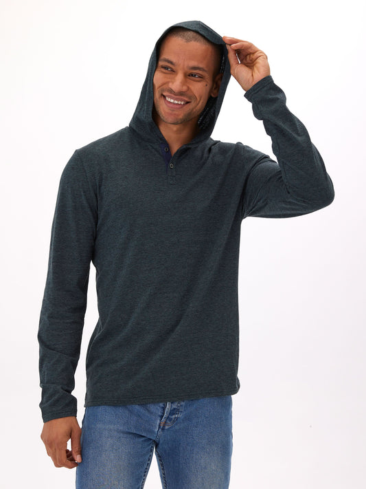 Black Fleck Triblend Henley Hoodie