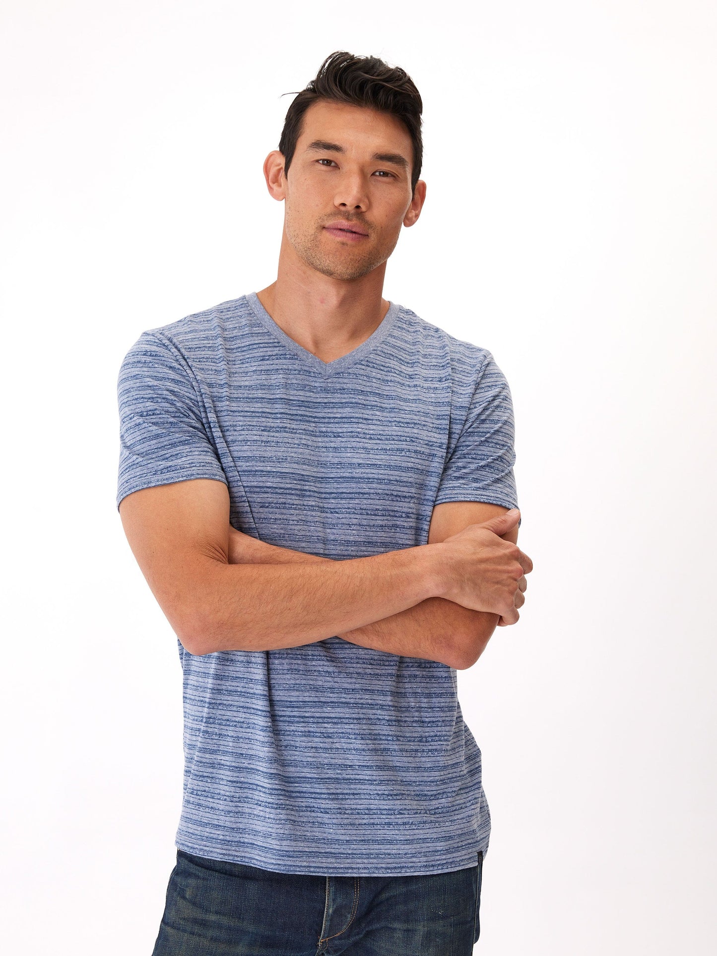 Stripe Triblend Jersey V Neck Tee