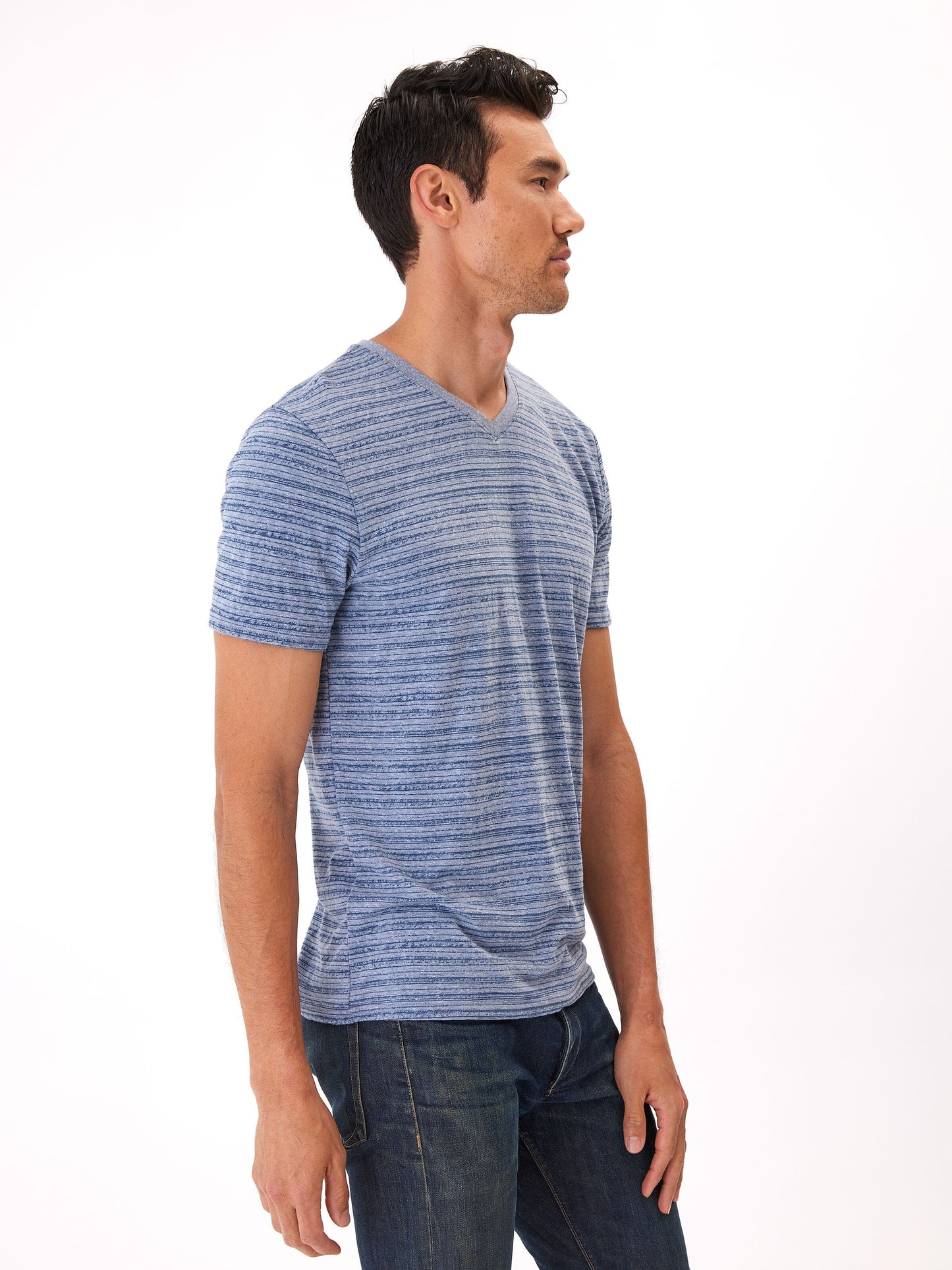 Stripe Triblend Jersey V Neck Tee