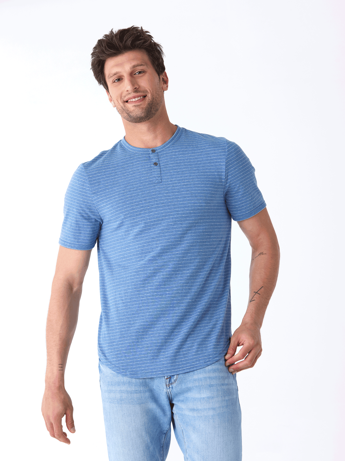 Stripe Triblend Jersey Short Sleeve Henley