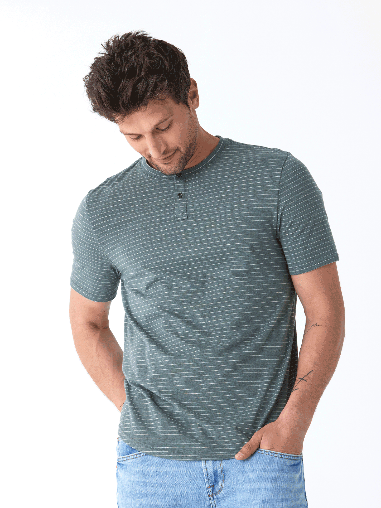 Stripe Triblend Jersey Short Sleeve Henley