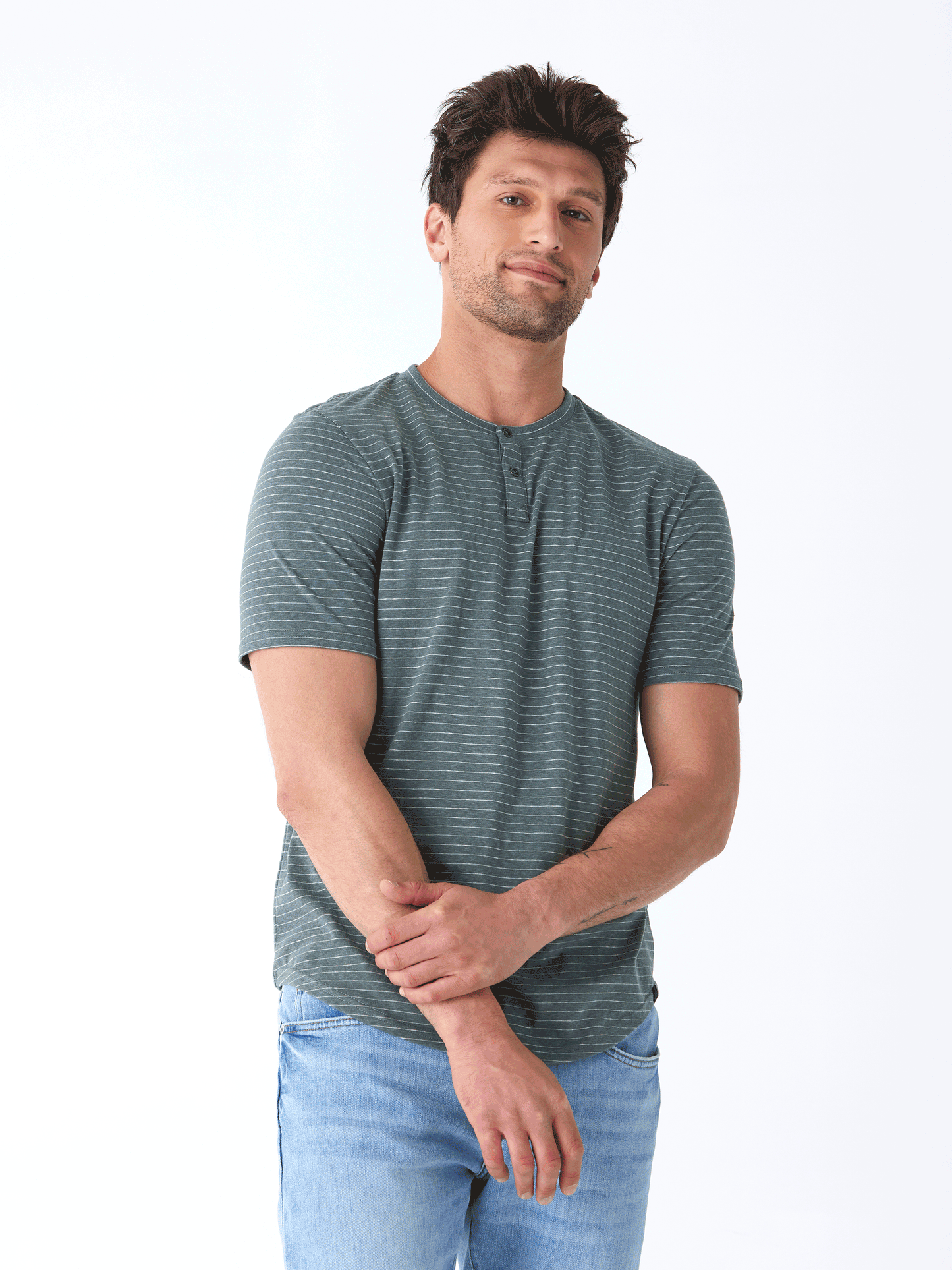 Stripe Triblend Jersey Short Sleeve Henley