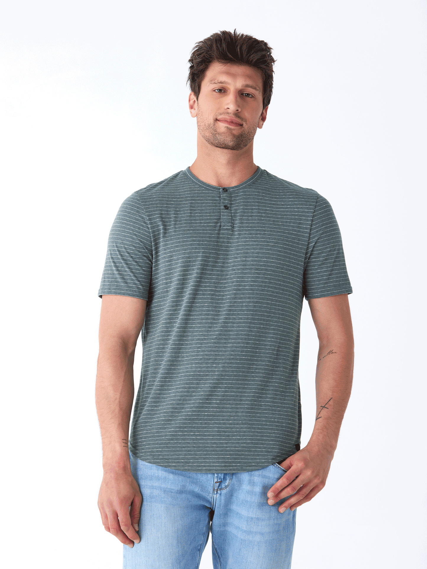 Stripe Triblend Jersey Short Sleeve Henley