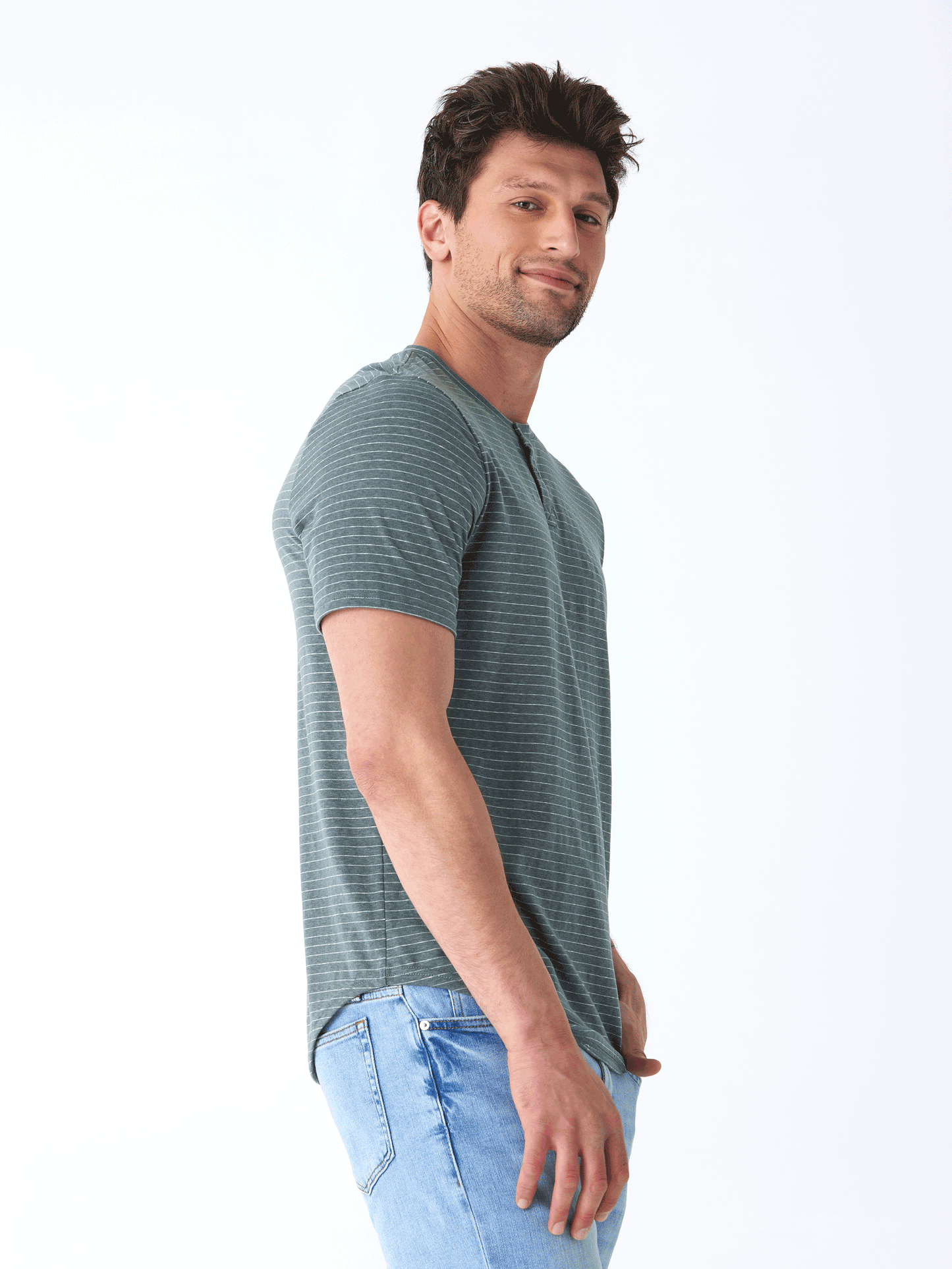 Stripe Triblend Jersey Short Sleeve Henley