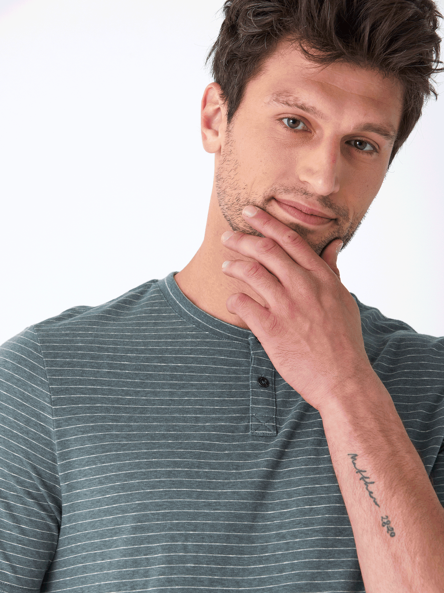 Stripe Triblend Jersey Short Sleeve Henley
