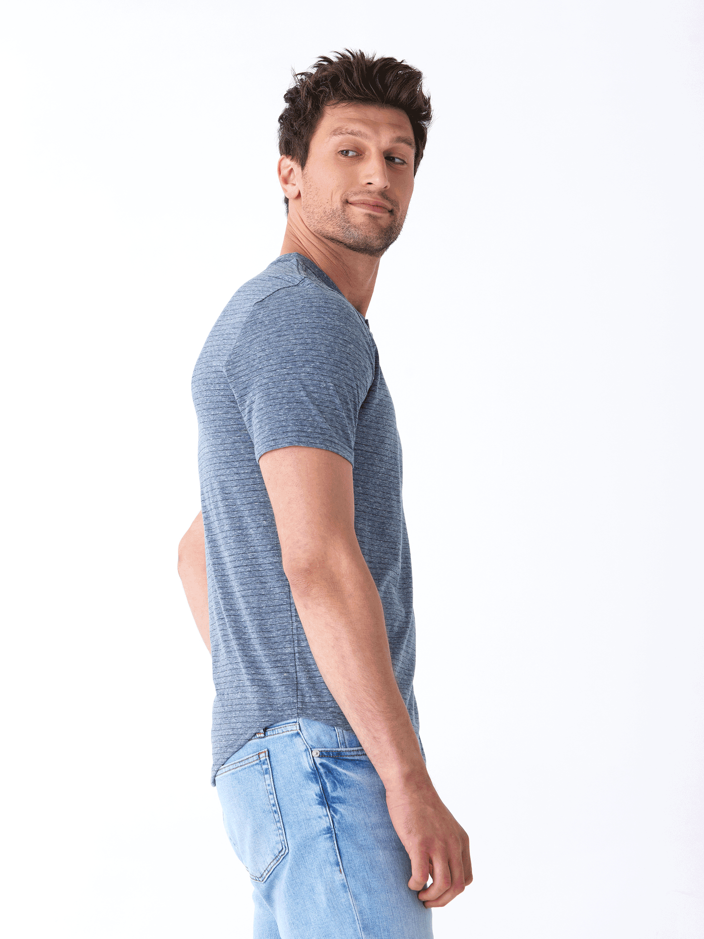 Stripe Triblend Jersey Short Sleeve Henley