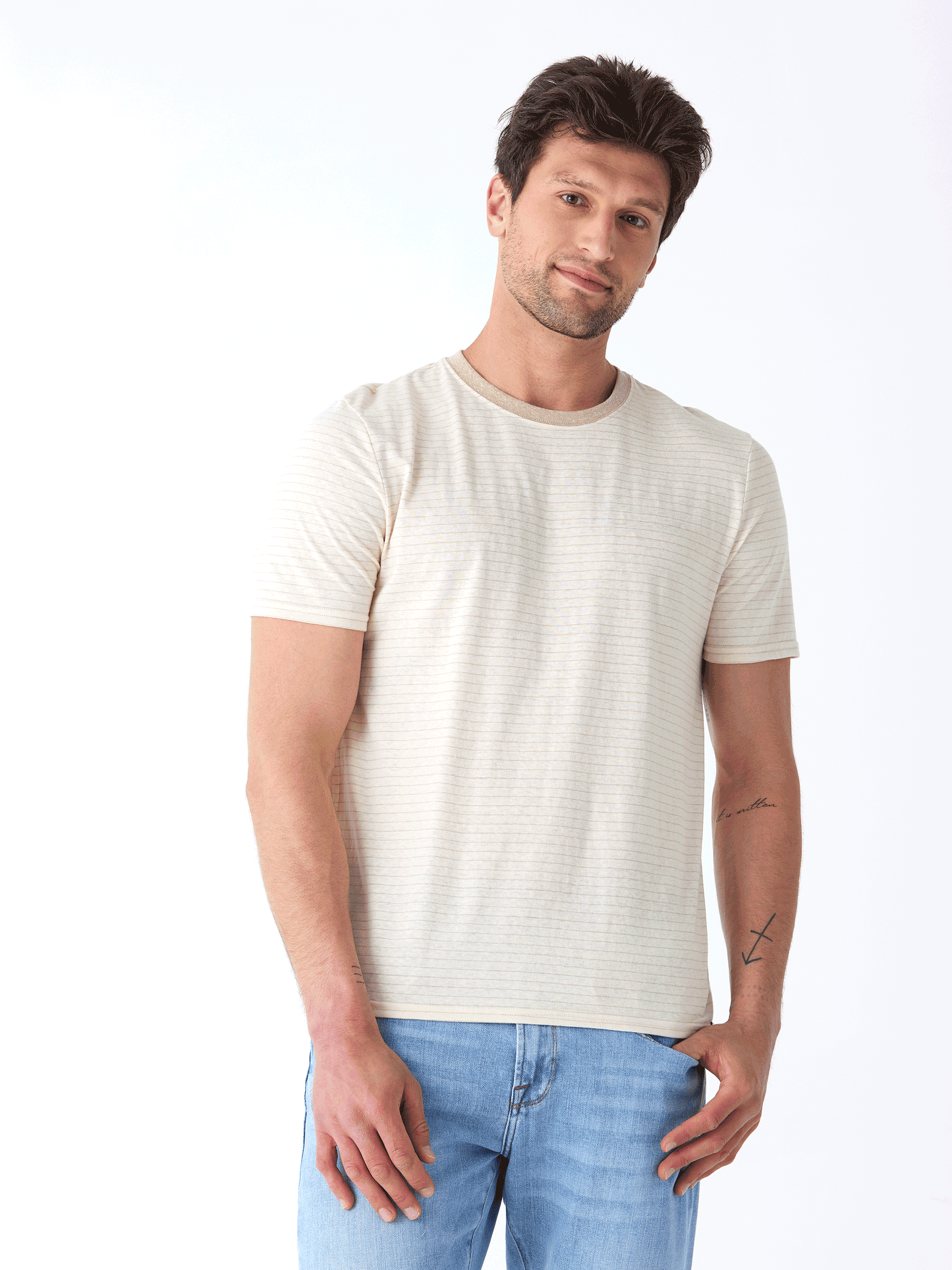 Stripe Triblend Jersey Crew Tee