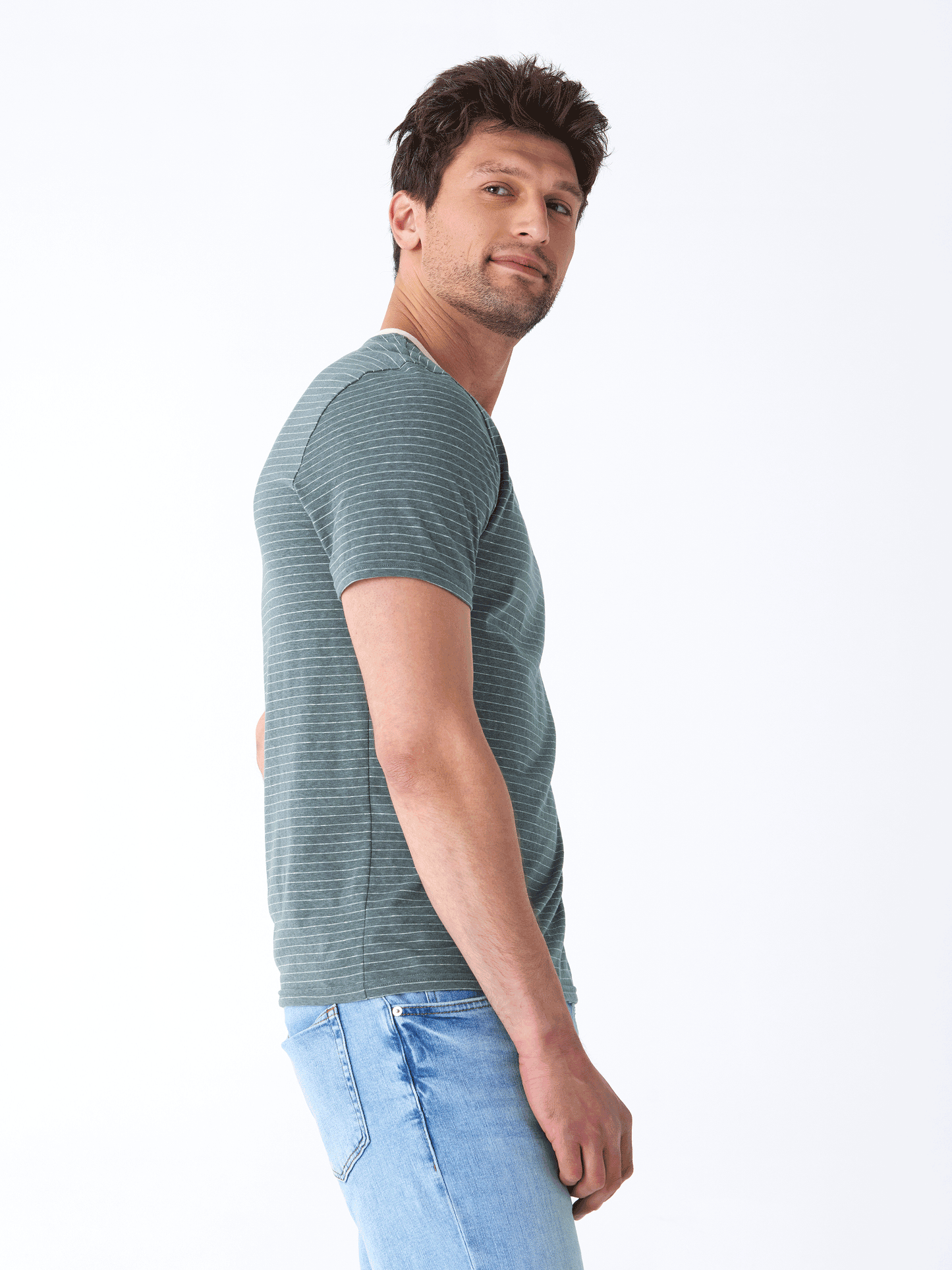 Stripe Triblend Jersey Crew Tee
