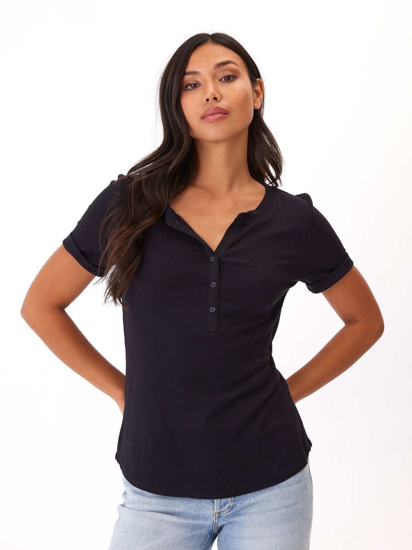 Akia Feather Rib Henley Tee