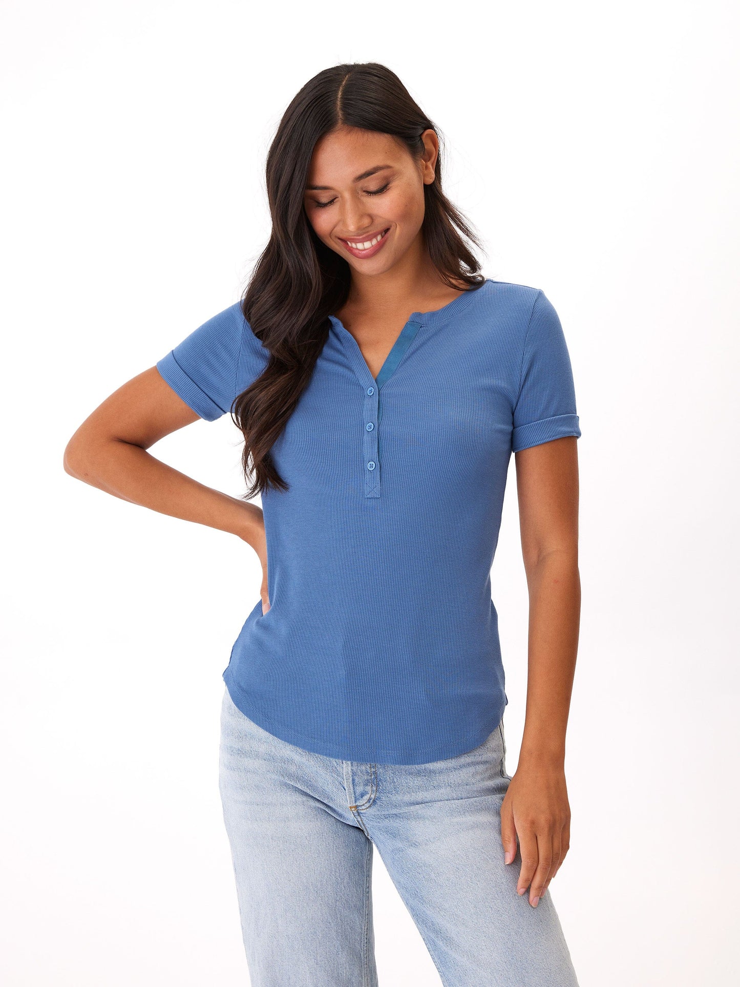 Akia Feather Rib Henley Tee