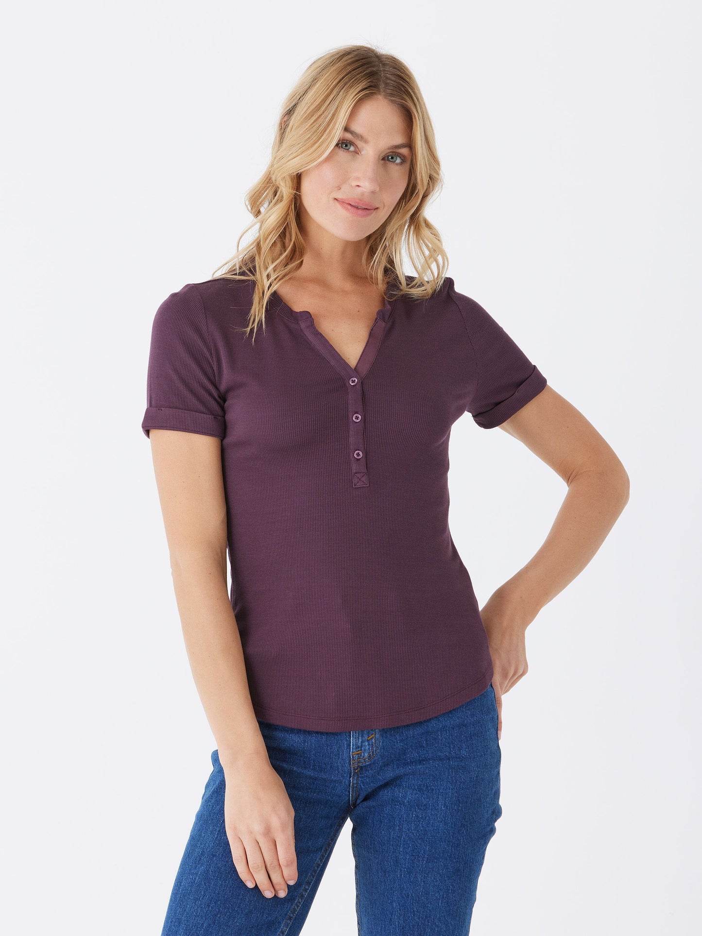Akia Feather Rib Henley Tee