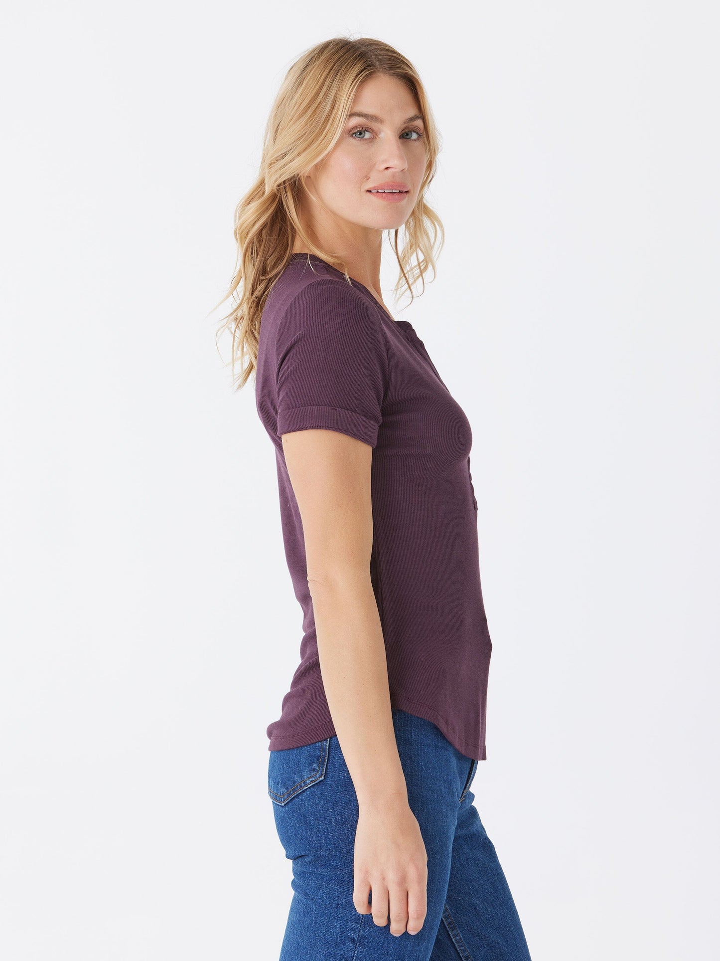 Akia Feather Rib Henley Tee