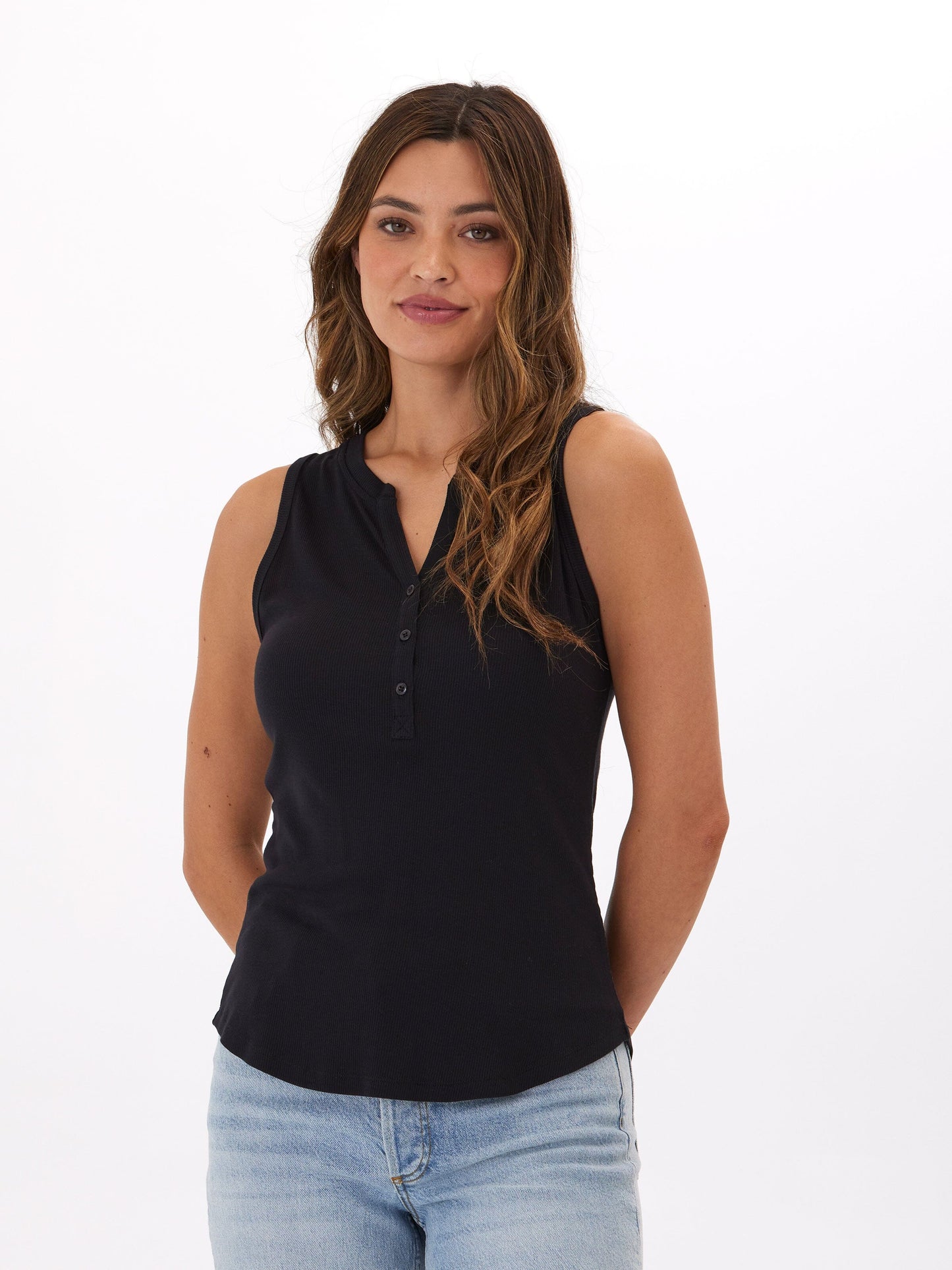 Akia Feather Rib Henley Tank