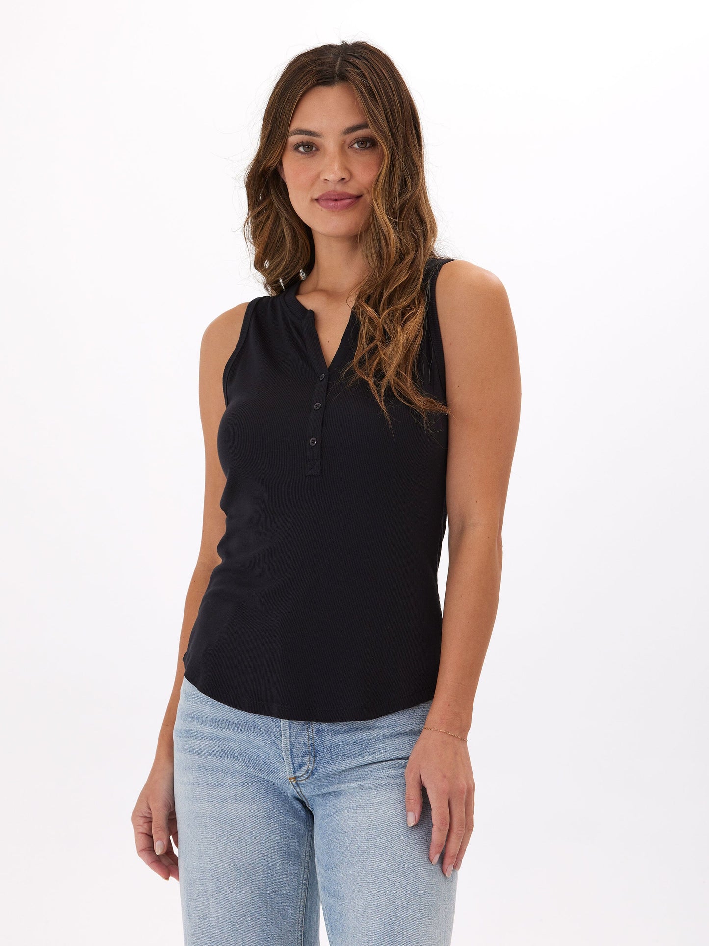 Akia Feather Rib Henley Tank
