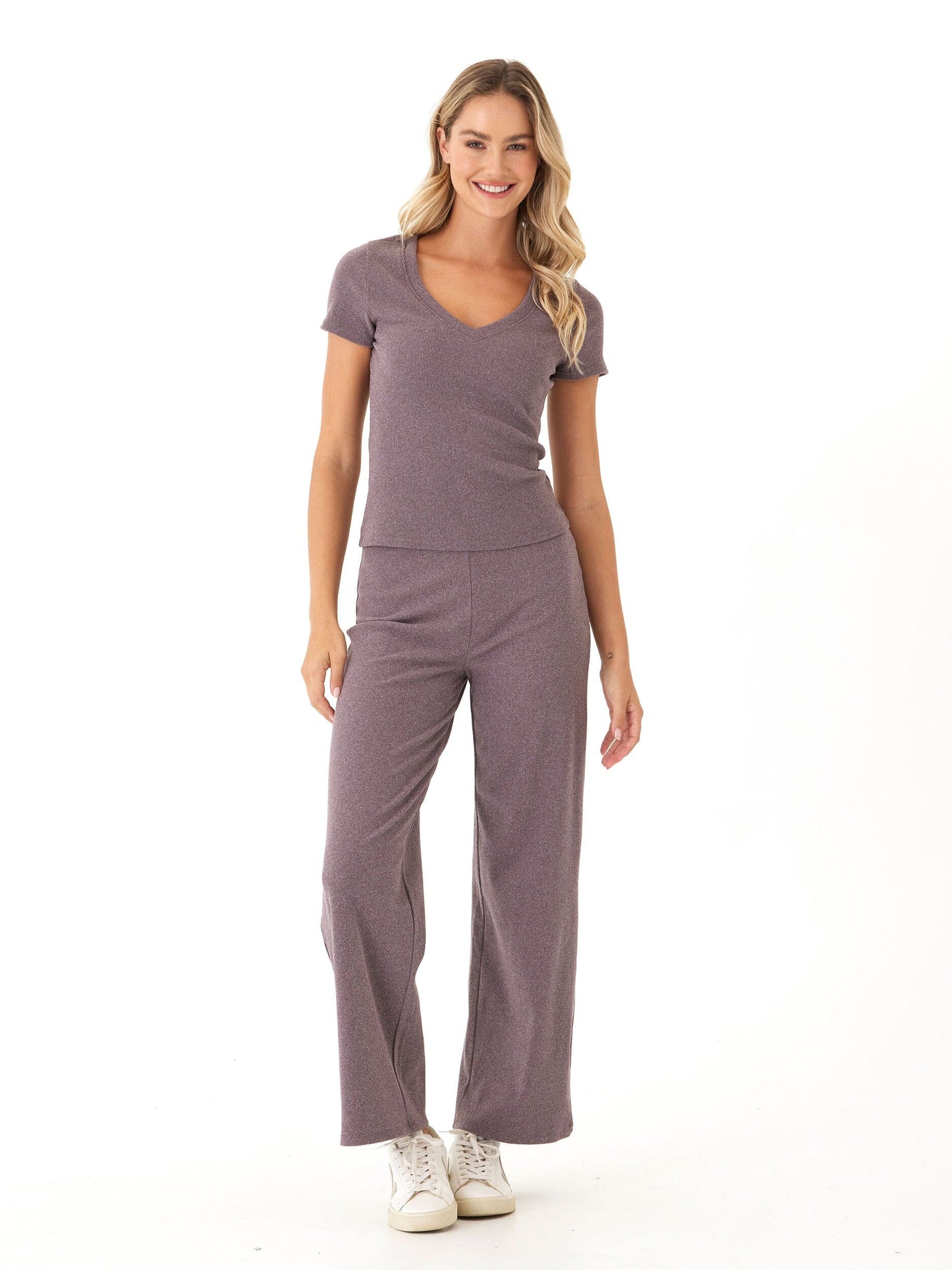 Alexia Brushed Performance Rib V-Neck Tee