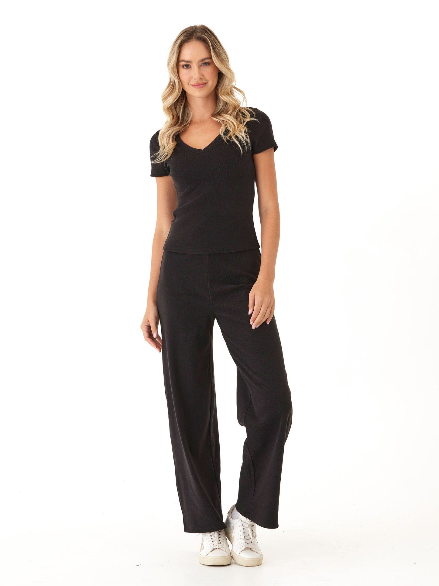 Alexia Brushed Performance Rib V-Neck Tee