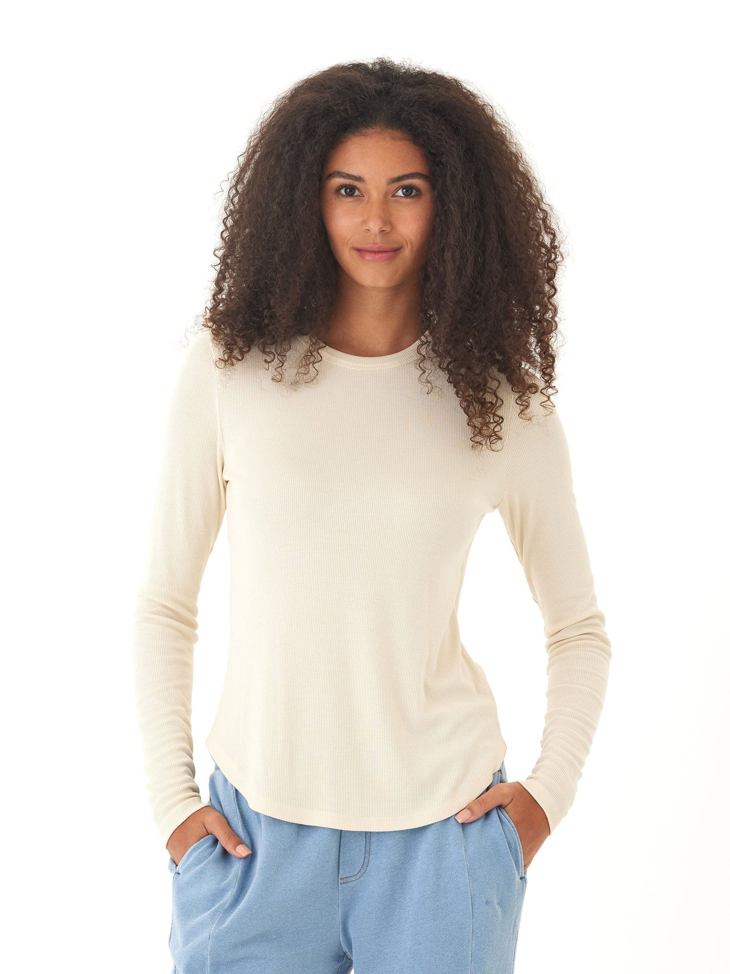 Torri Feather Rib Long Sleeve Crew Tee
