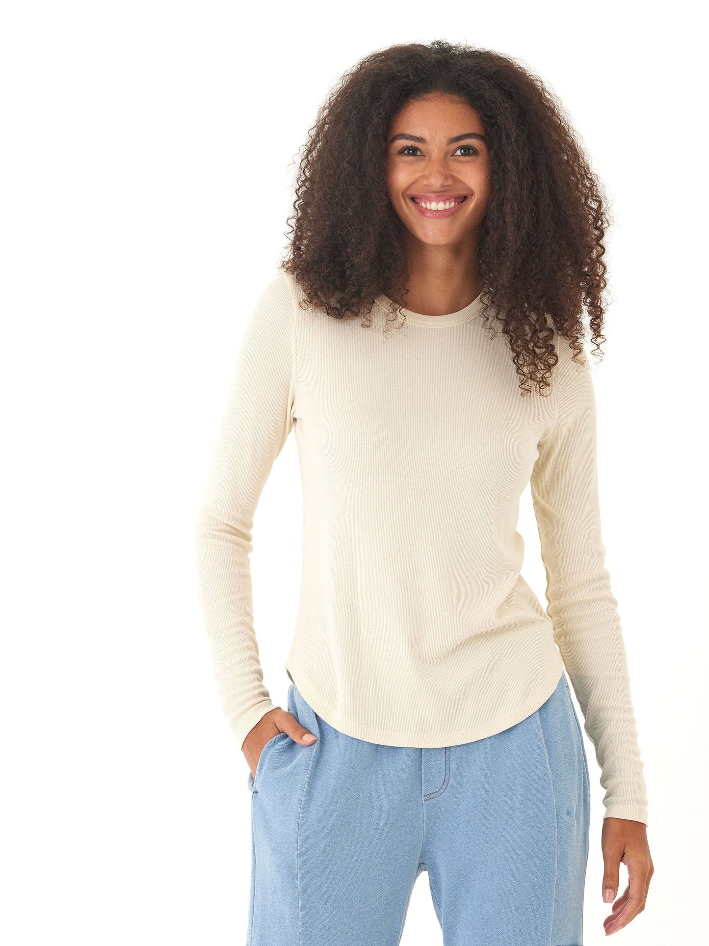 Torri Feather Rib Long Sleeve Crew Tee