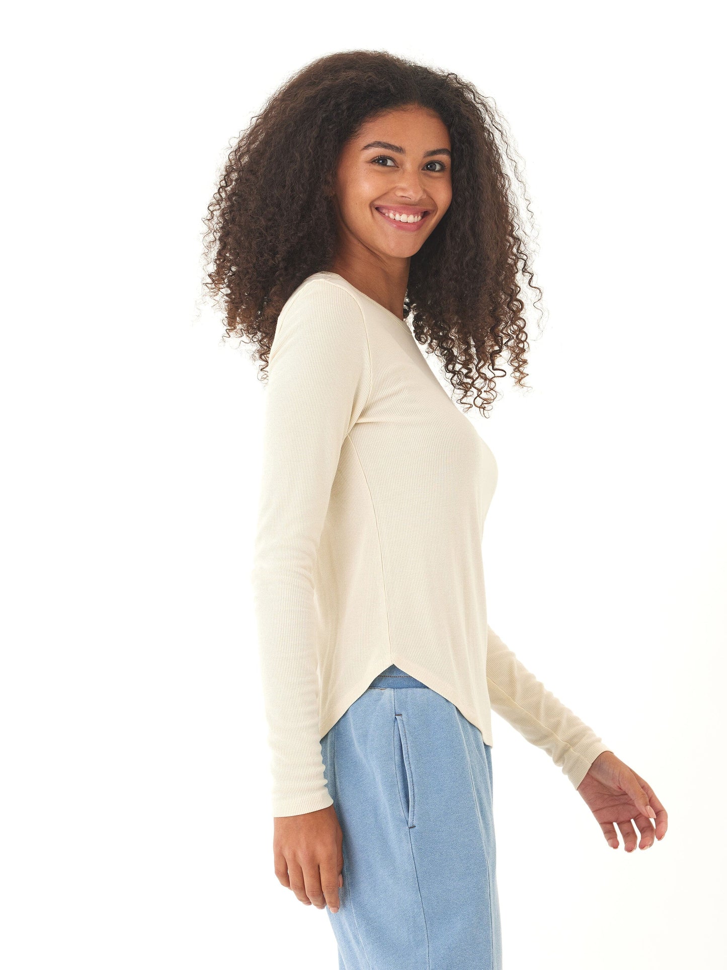 Torri Feather Rib Long Sleeve Crew Tee