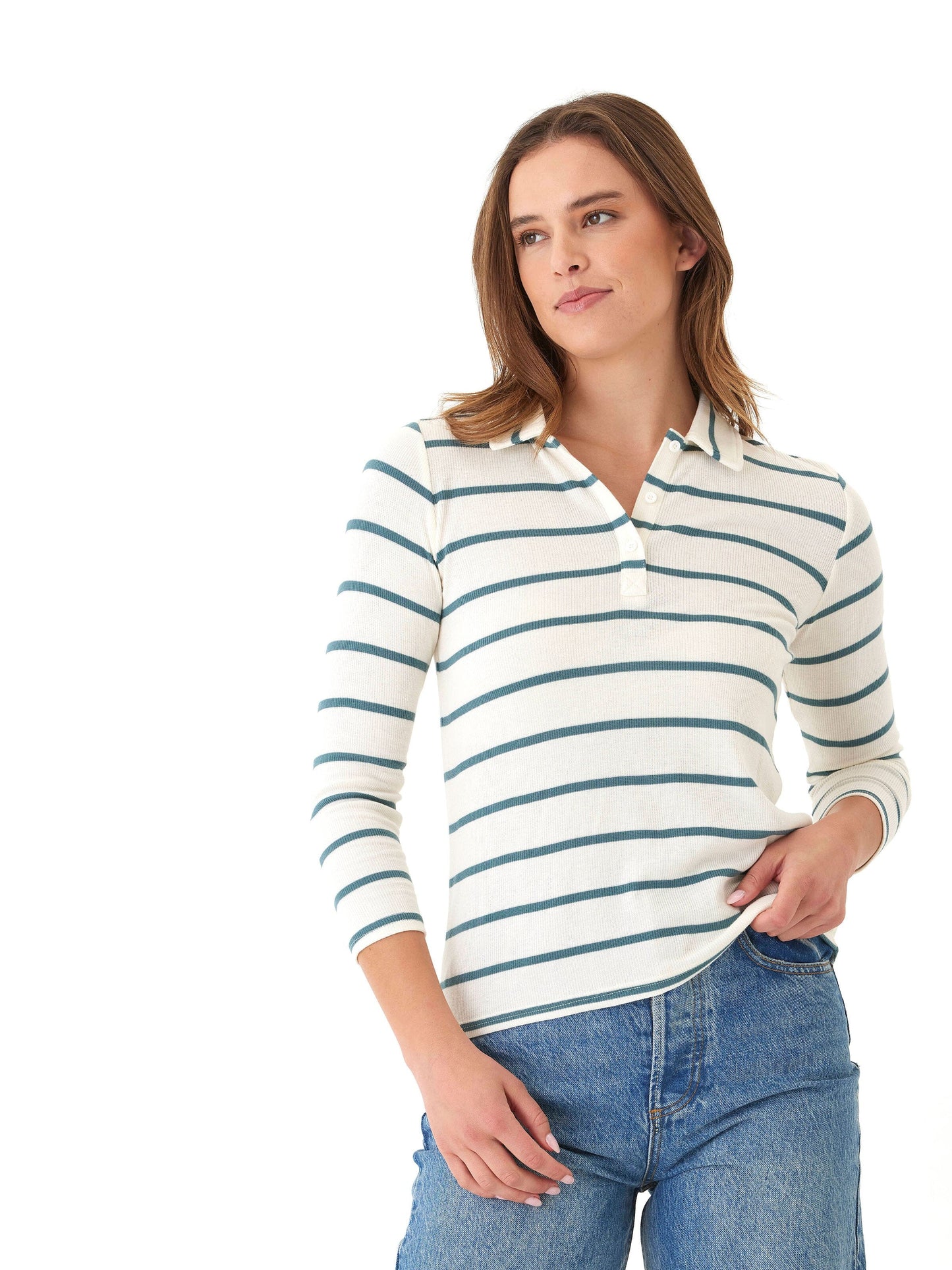 Aanya Caribbean Stripe Feather Rib Polo