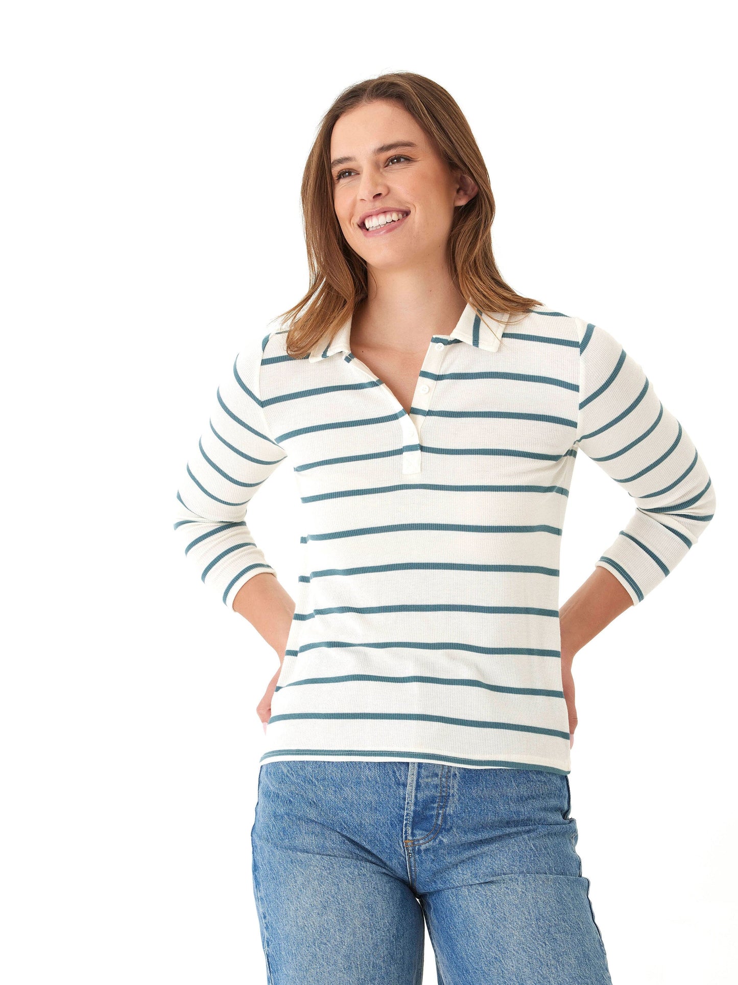 Aanya Caribbean Stripe Feather Rib Polo