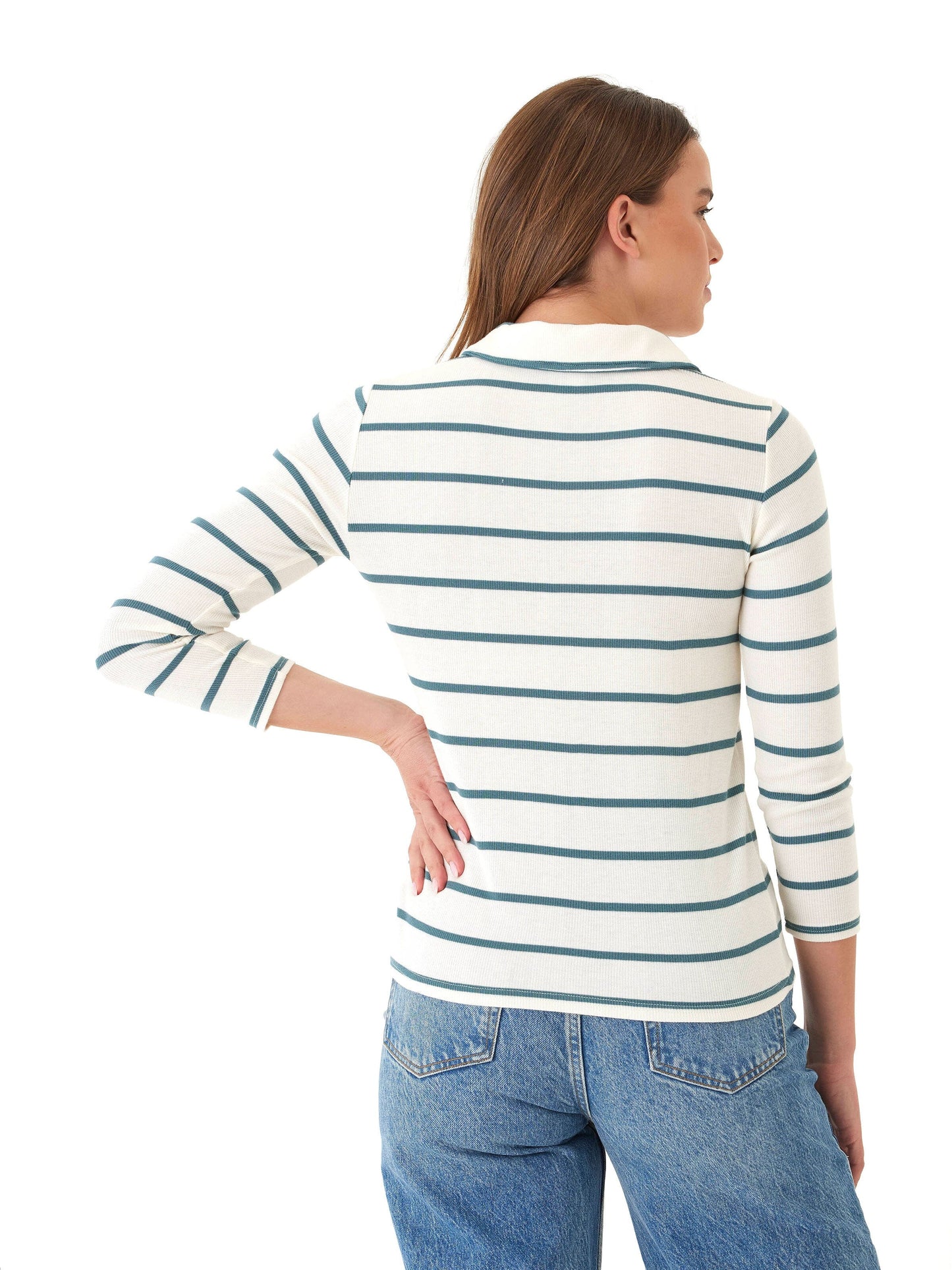 Aanya Caribbean Stripe Feather Rib Polo