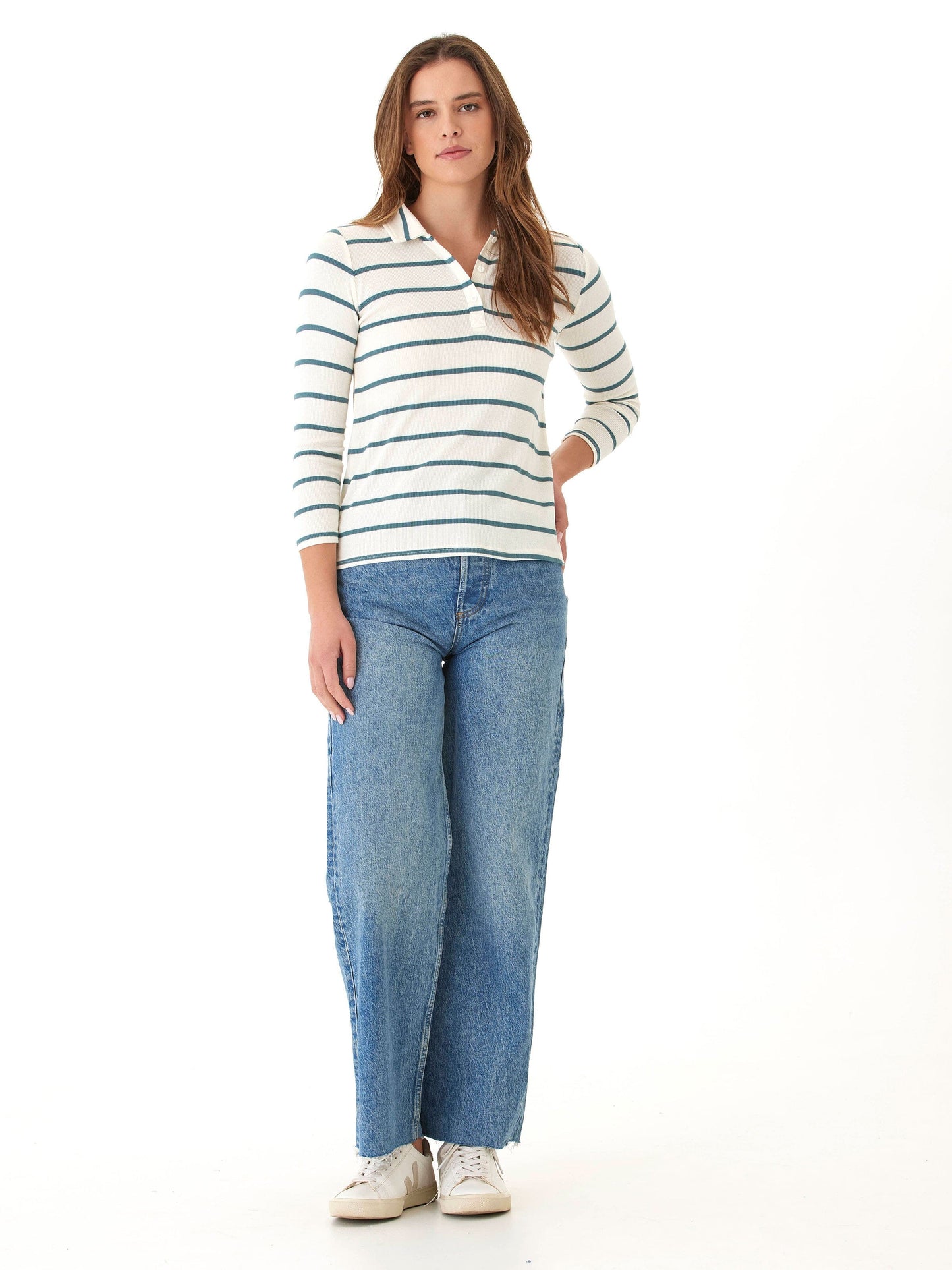 Aanya Caribbean Stripe Feather Rib Polo