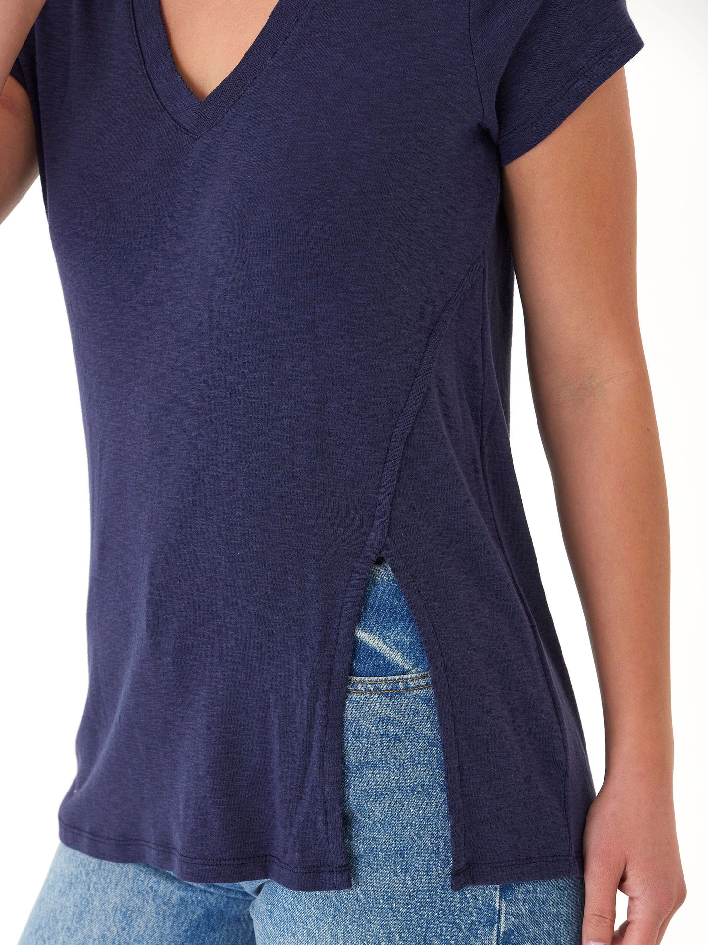 Agatha Textured Slub Jersey Slit Tee