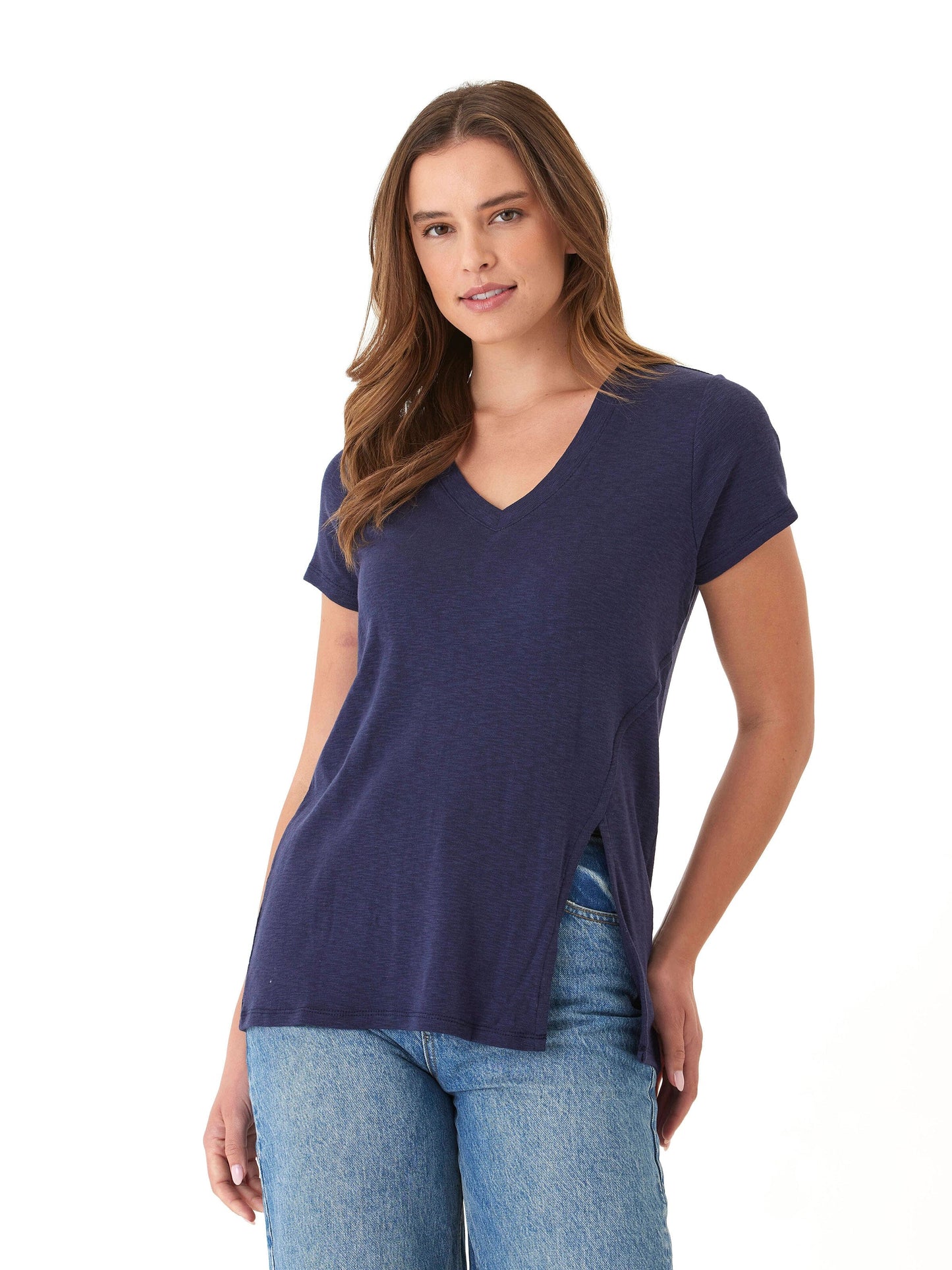 Agatha Textured Slub Jersey Slit Tee