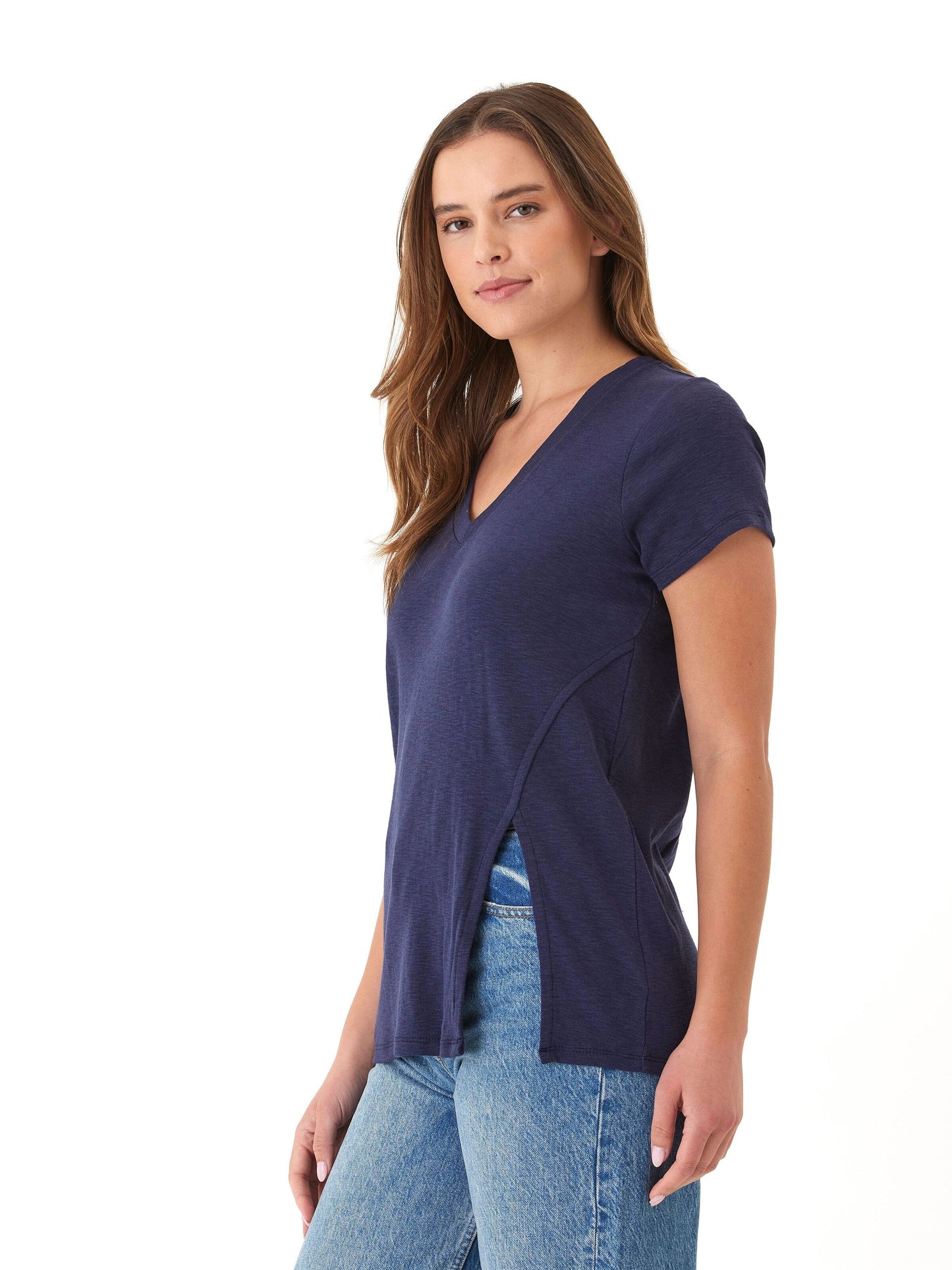 Agatha Textured Slub Jersey Slit Tee