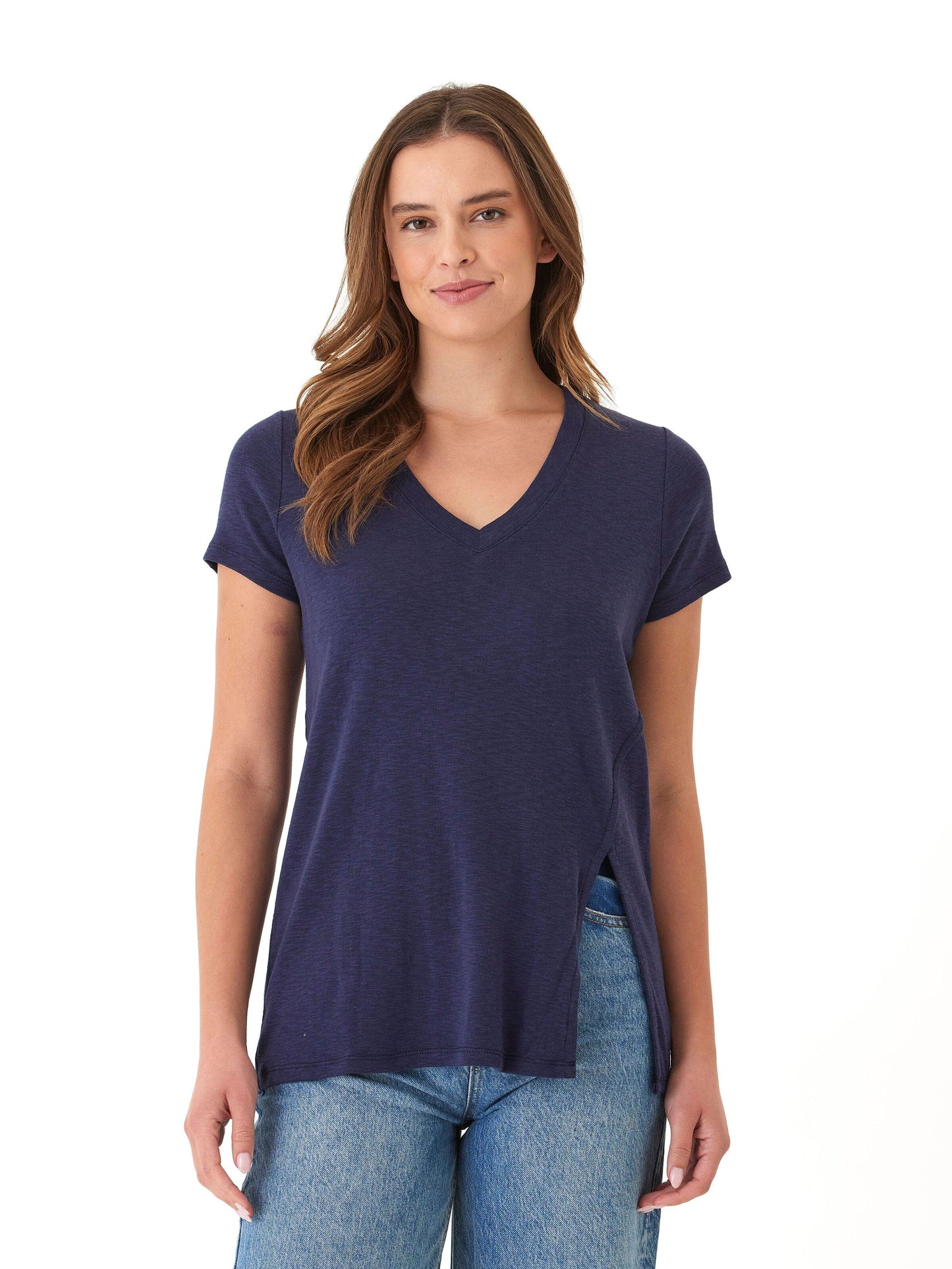 Agatha Textured Slub Jersey Slit Tee