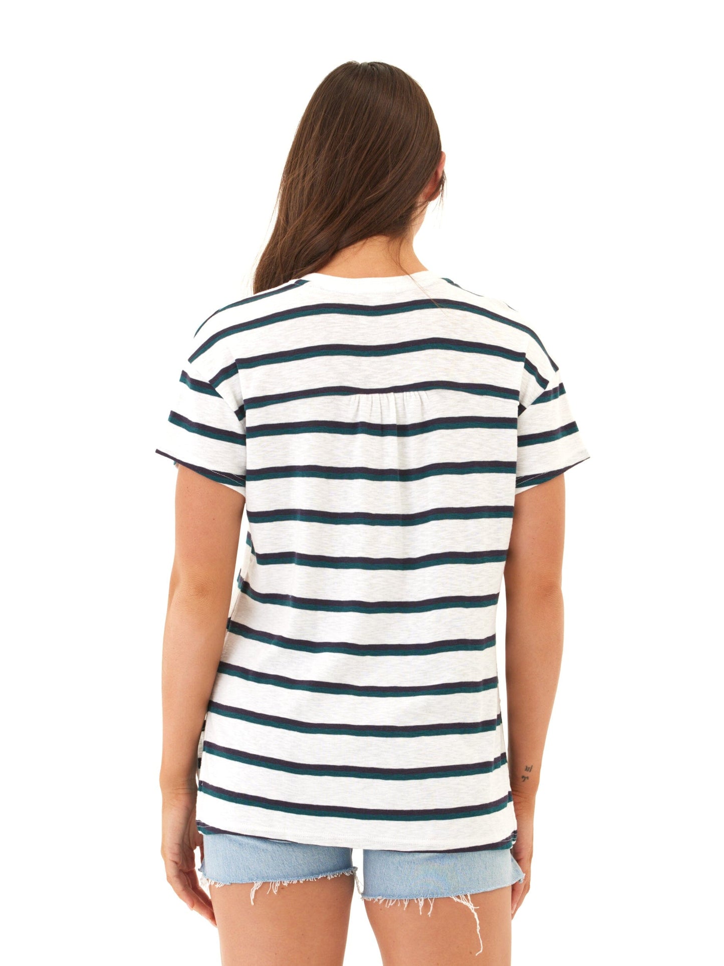 Vera Galapagos Stripe Textured Slub Jersey V-Neck Top
