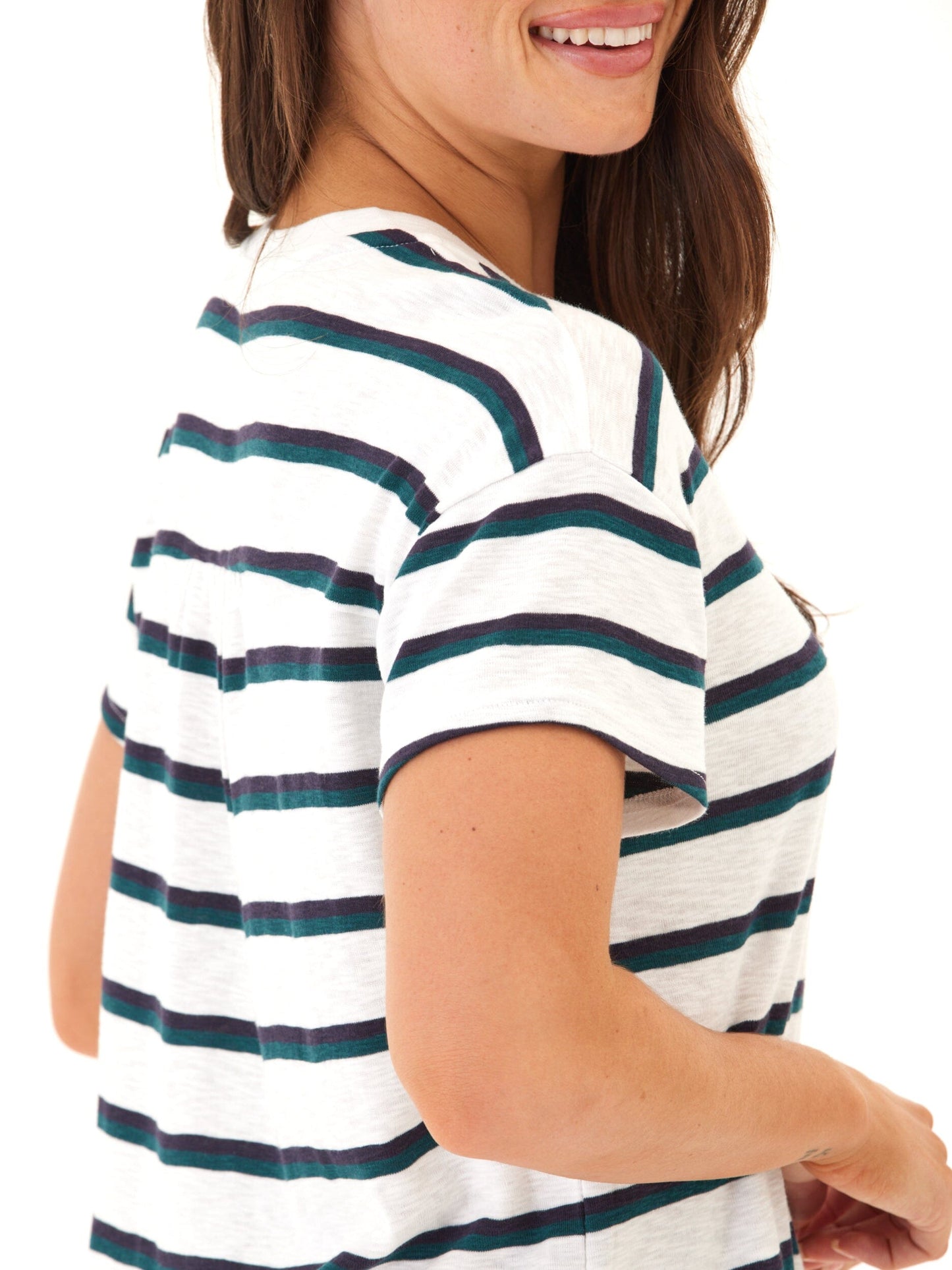 Vera Galapagos Stripe Textured Slub Jersey V-Neck Top