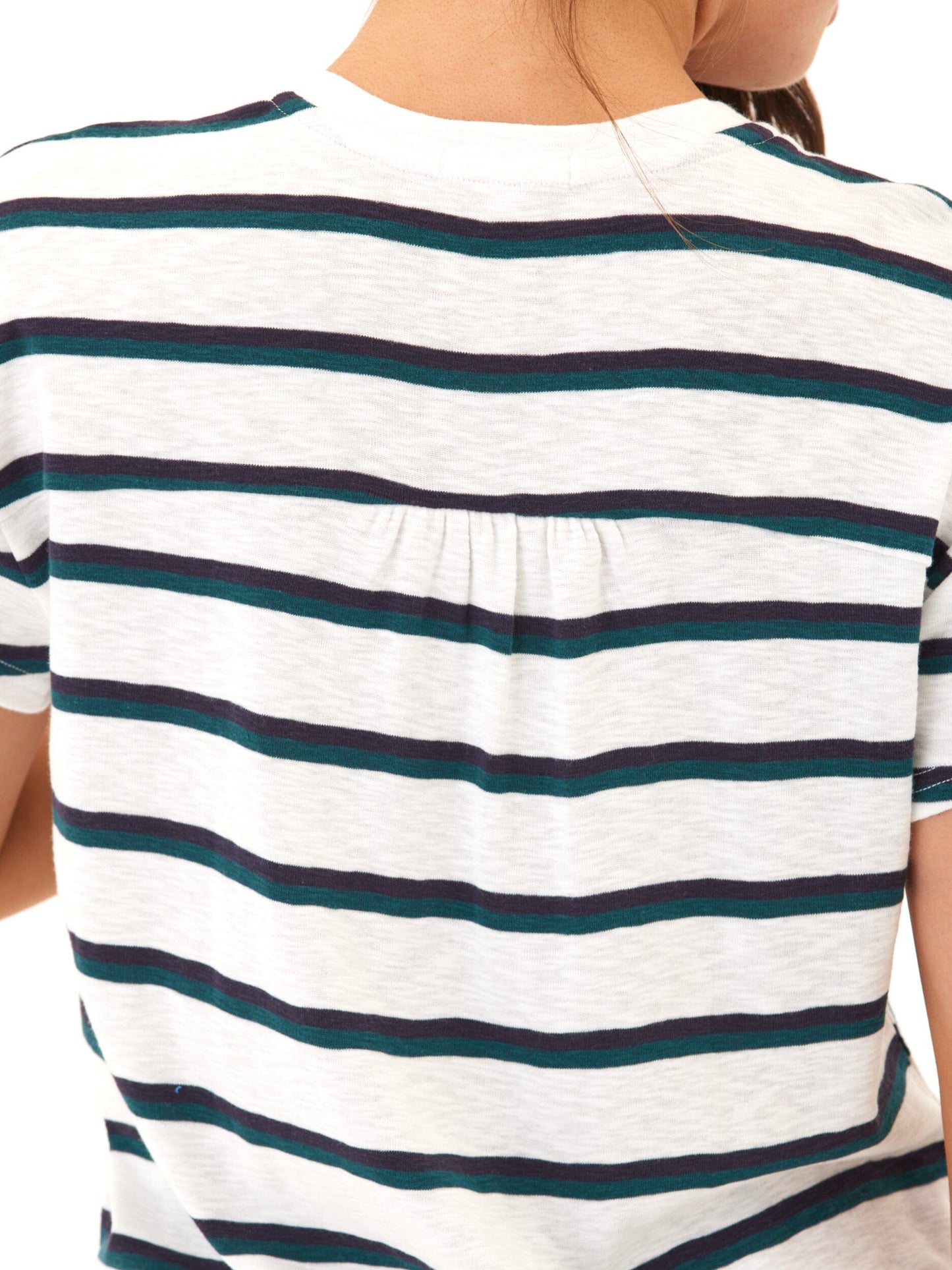 Vera Galapagos Stripe Textured Slub Jersey V-Neck Top