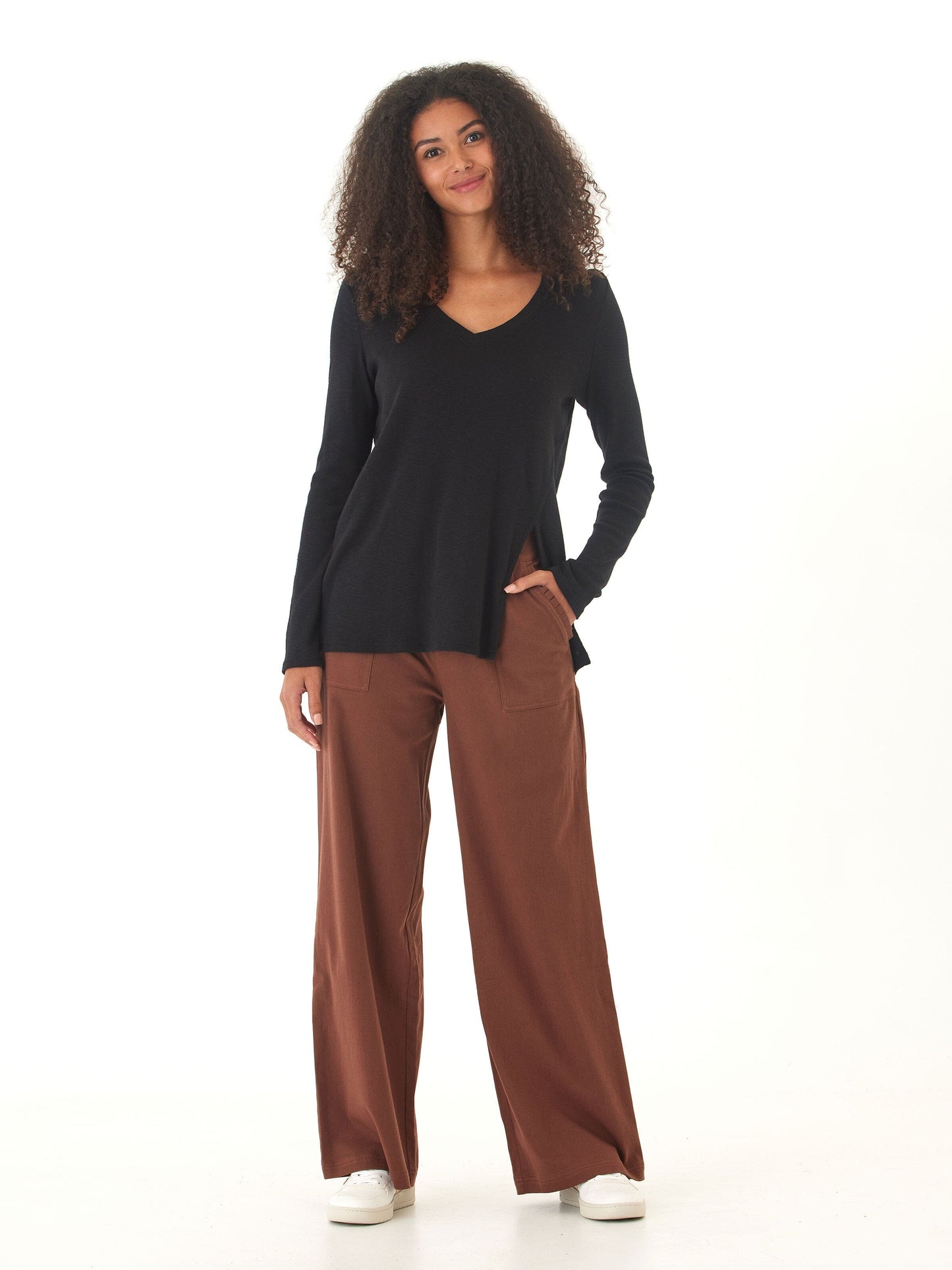 Agatha Textured Slub Jersey Slit Long Sleeve