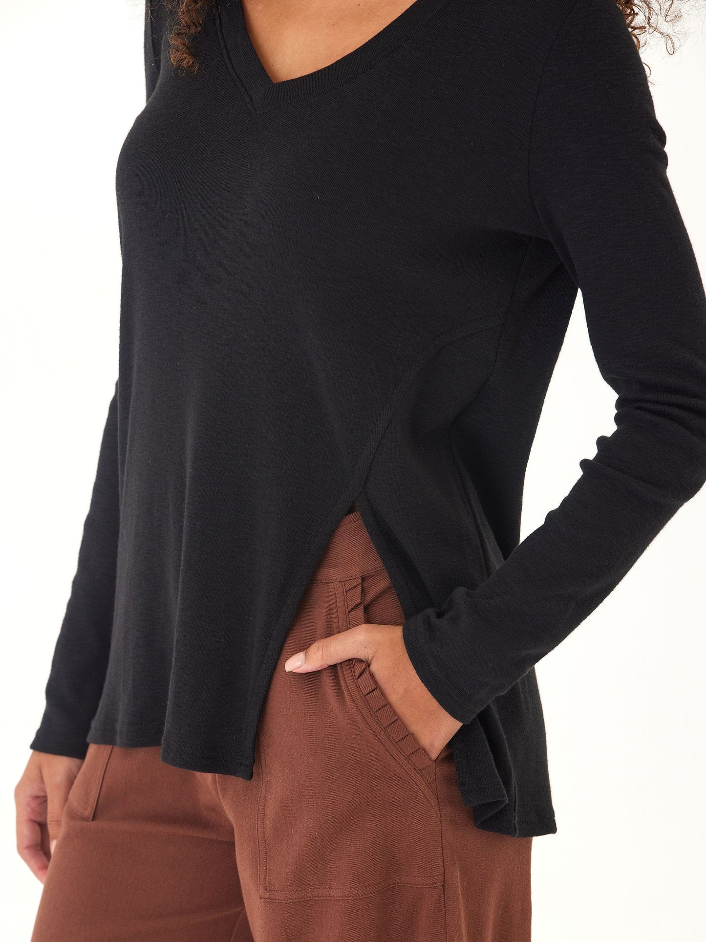 Agatha Textured Slub Jersey Slit Long Sleeve
