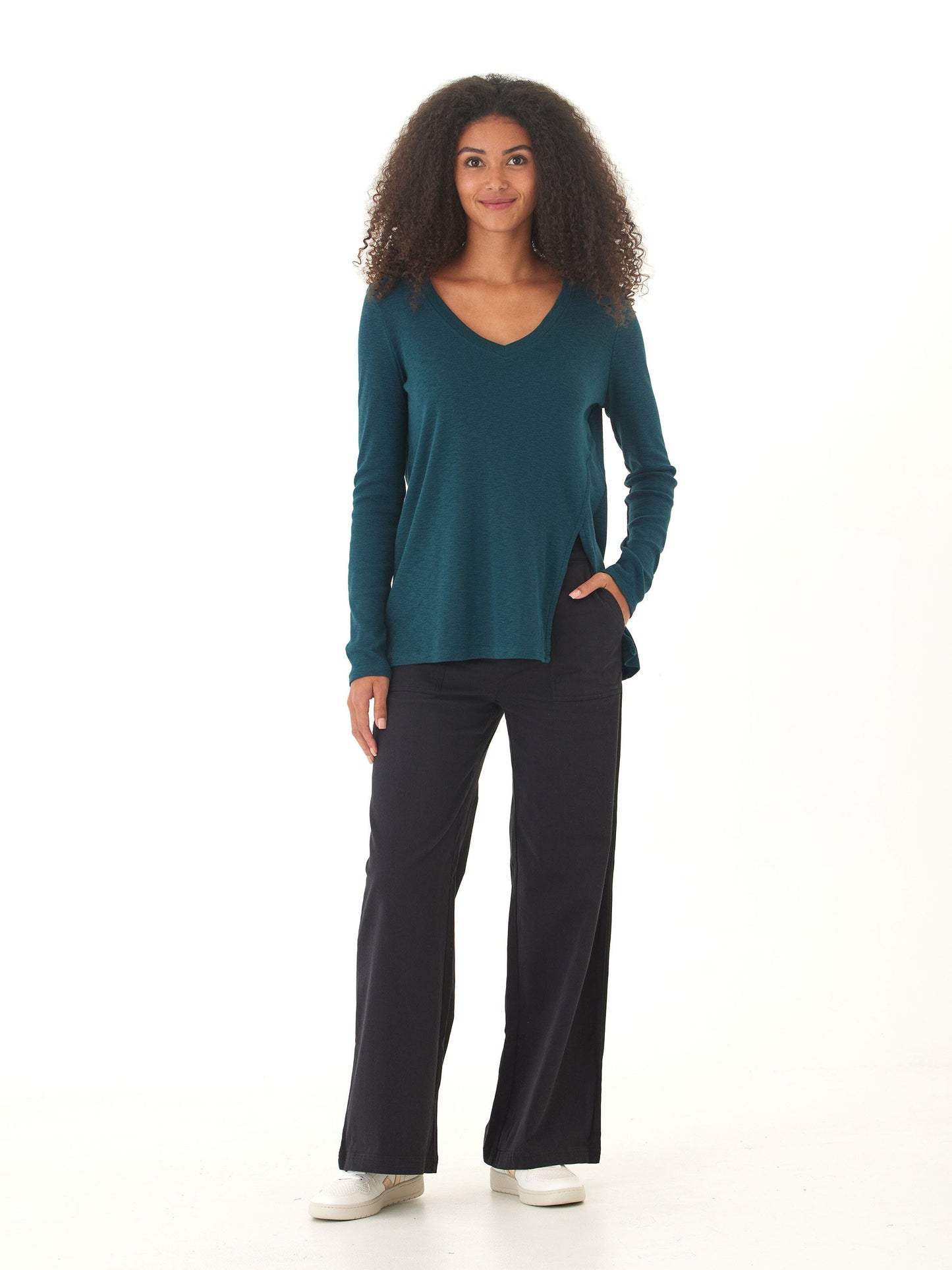 Agatha Textured Slub Jersey Slit Long Sleeve