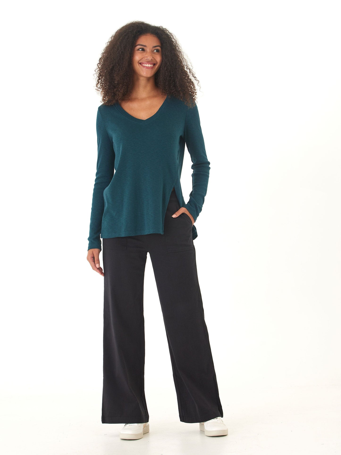 Agatha Textured Slub Jersey Slit Long Sleeve