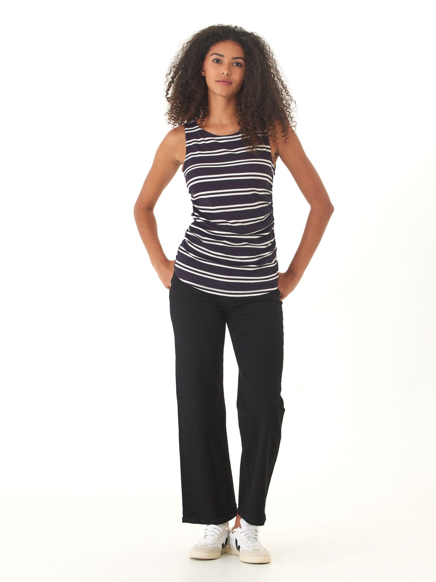 Annie Barbados Stripe Feather Rib Boatneck Tank