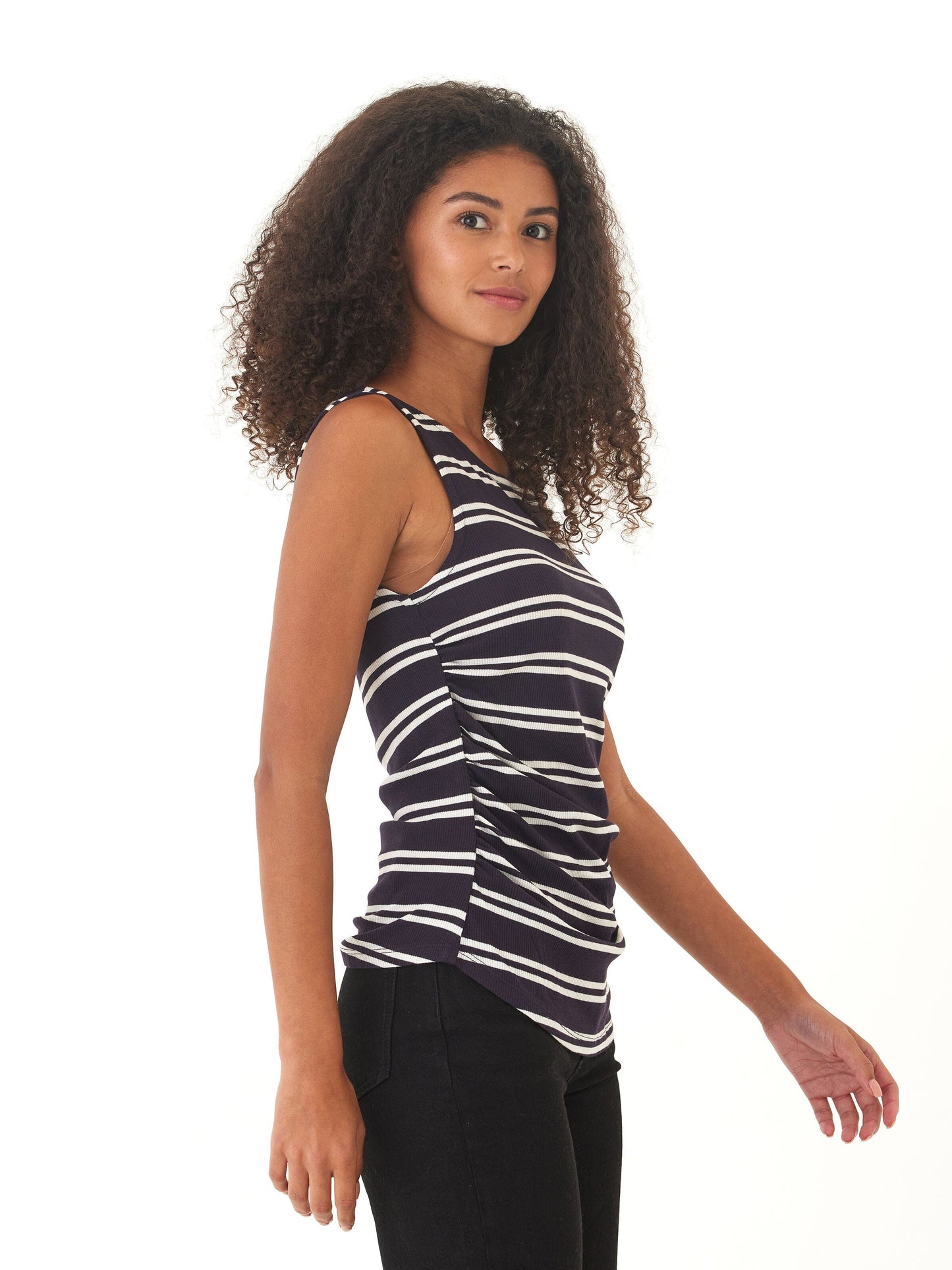 Annie Barbados Stripe Feather Rib Boatneck Tank